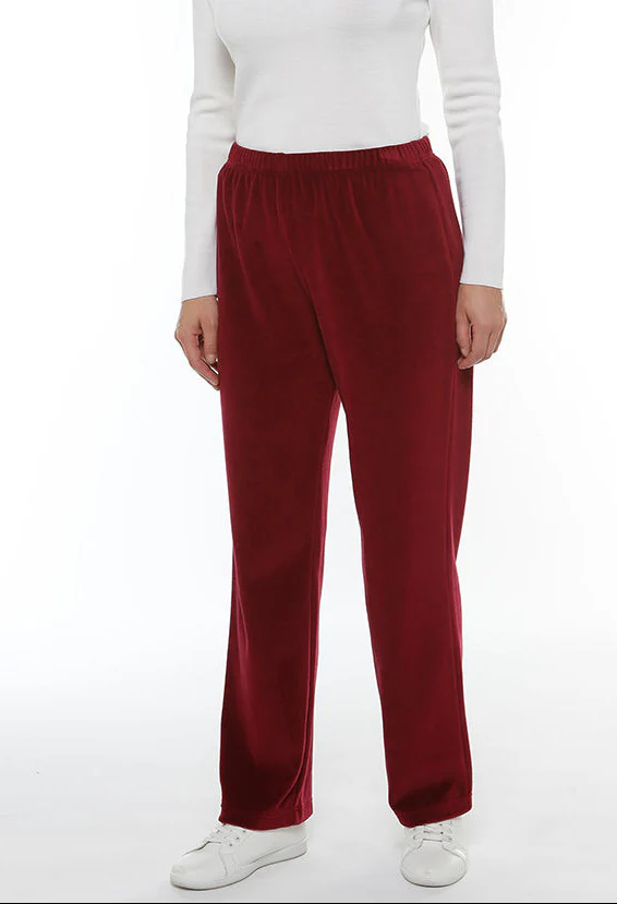 Pantalon velours femme rouge griotte