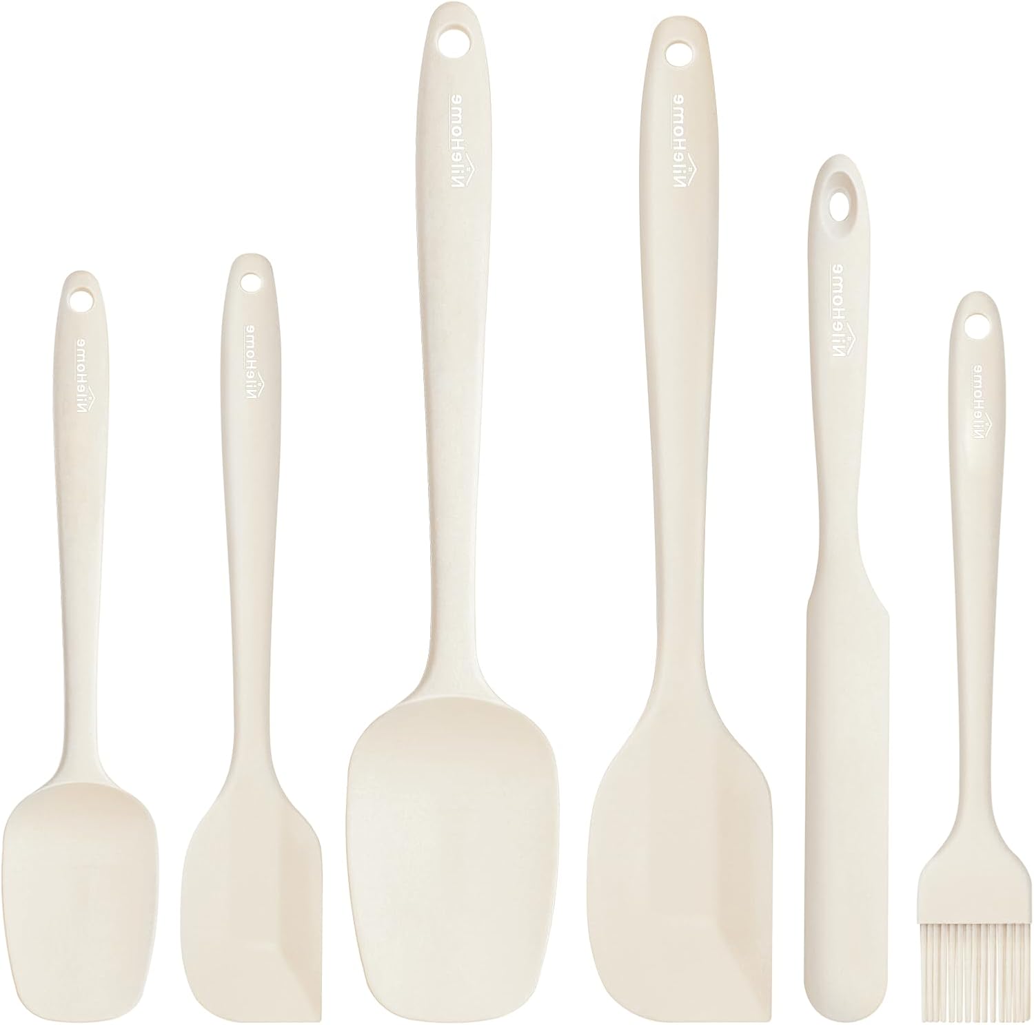 NileHome 6 Pieces Silicone Spatula Set with Silicone Brush, Mixing-Black