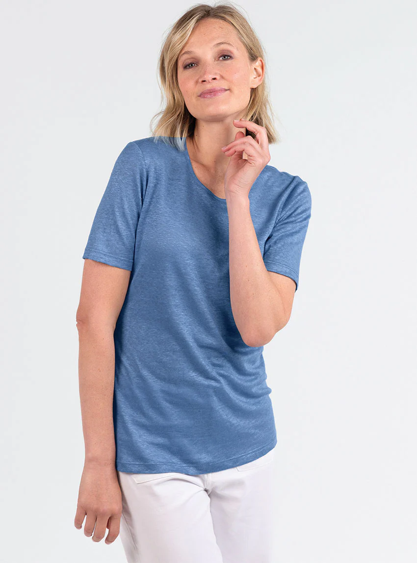 Tee-shirt femme en lin bleu aster