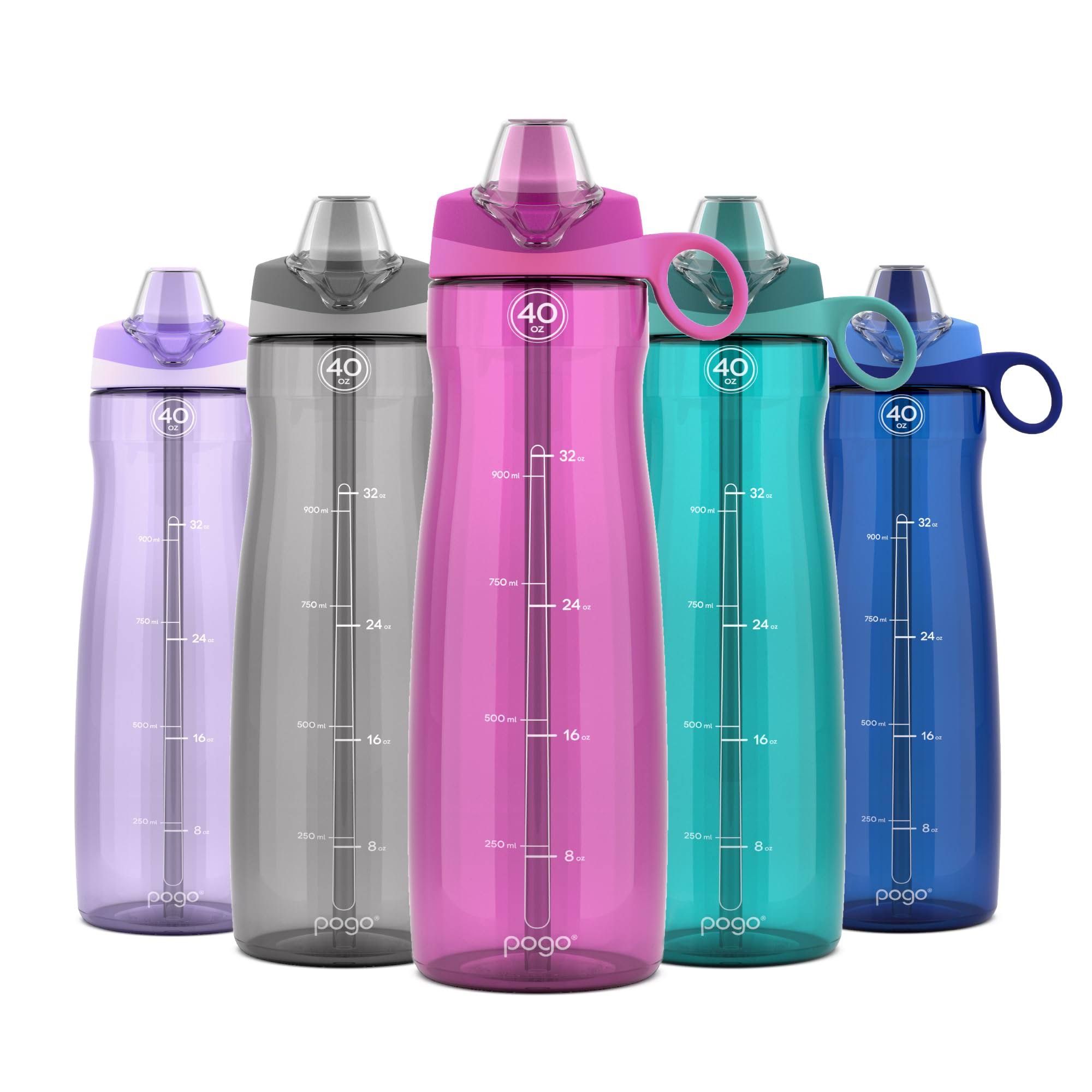 Pogo BPA-Free Tritan Water Bottle with Soft Straw, Fuchsia, 40 oz.
