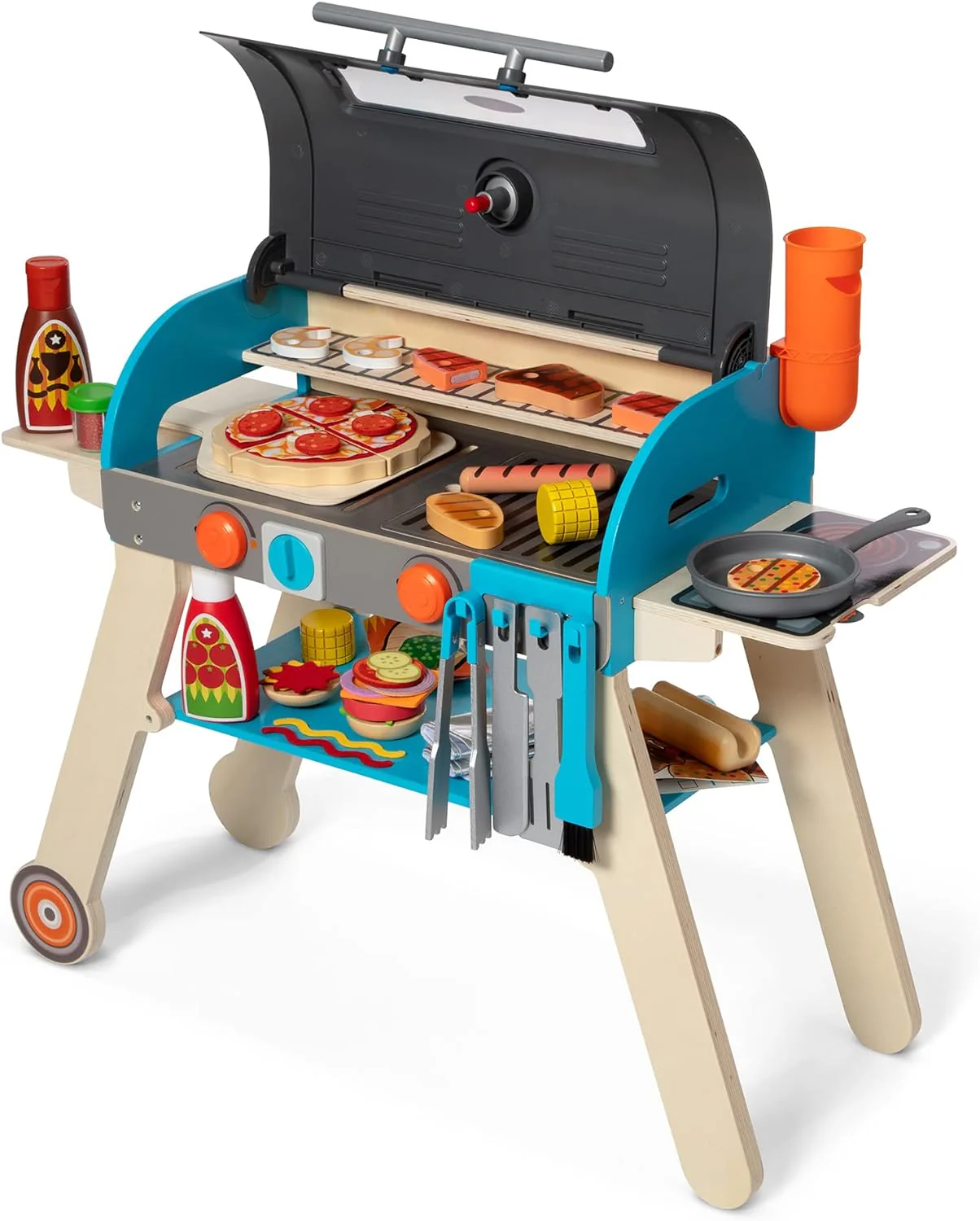 Barbecue, fumoir et four à pizza en bois de luxe, jouets alimentaires pour enfants, pour faire semblant de cuisiner.