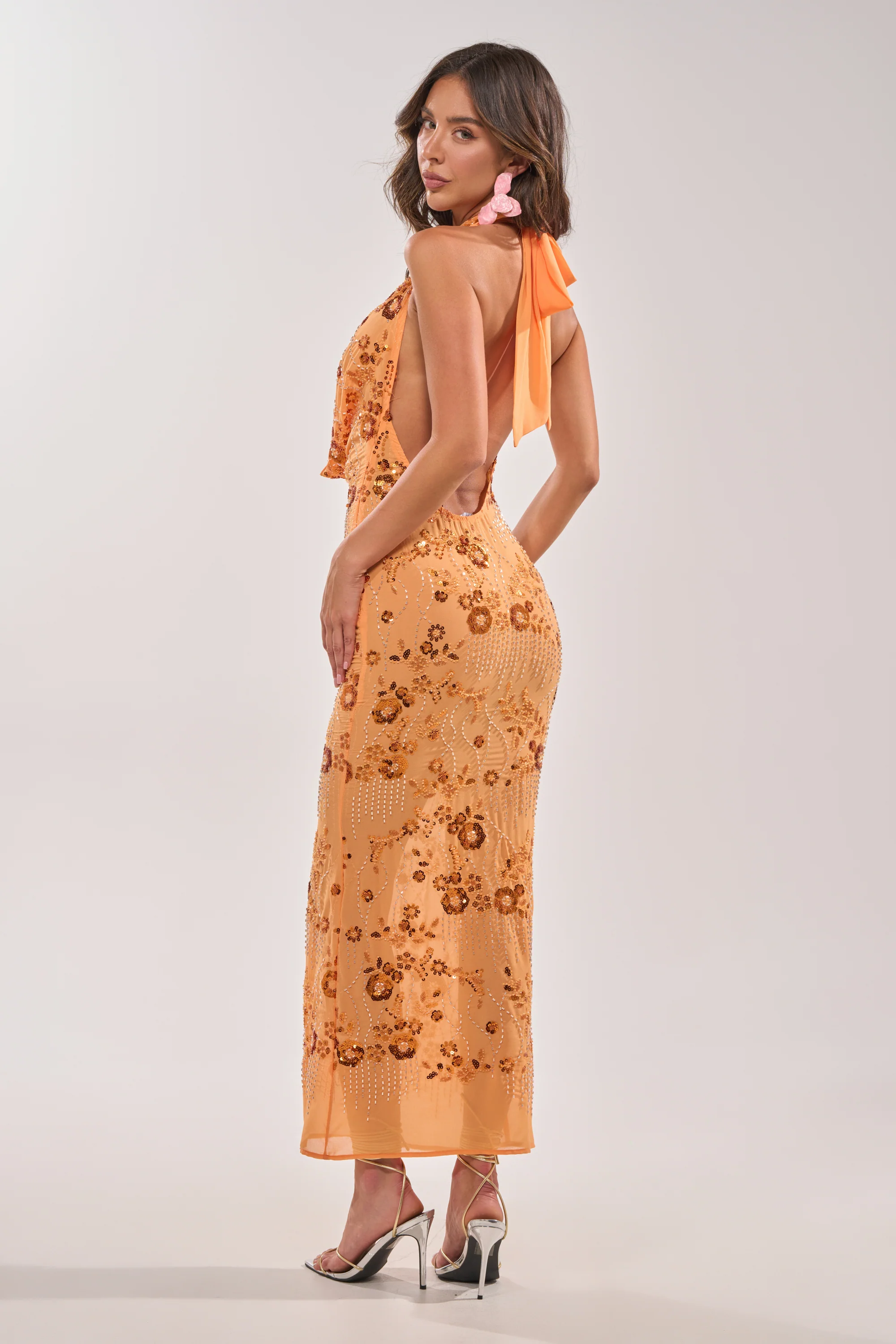 LOVE LETTERS EMBELLISHED MAXI DRESS IN ORANGE - Akira Store