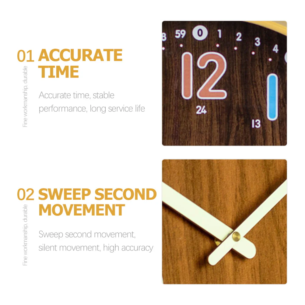 Kids Bedroom Wall Clock Simple Mute Wooden Clock Round Wall Decor Precise Wall Clock(11 42cm×11 42cm×1 77cm/Coffee) Image 5