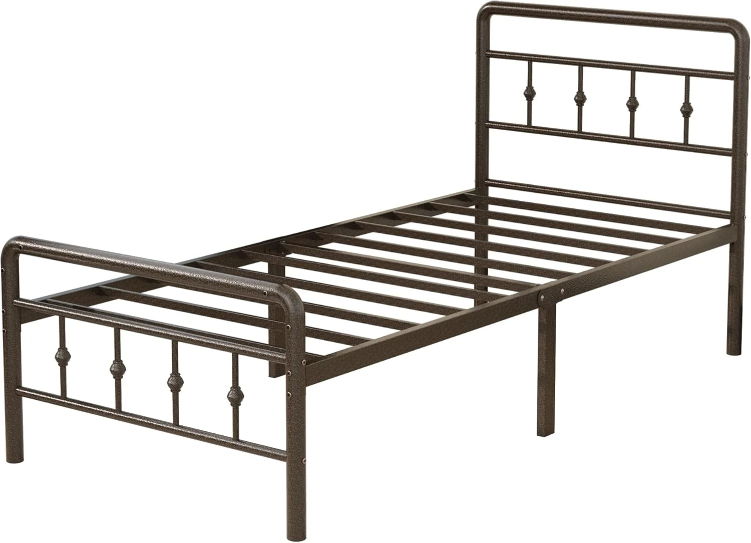 16 Inch Twin XL Bed Frame with Headboard and Footboard, Classic Metal Platform No Box Spring Needed Heavy Duty Victorian Style Iron-Art Mattress Foundation, Under Bed Storage, Brown - Image 5
