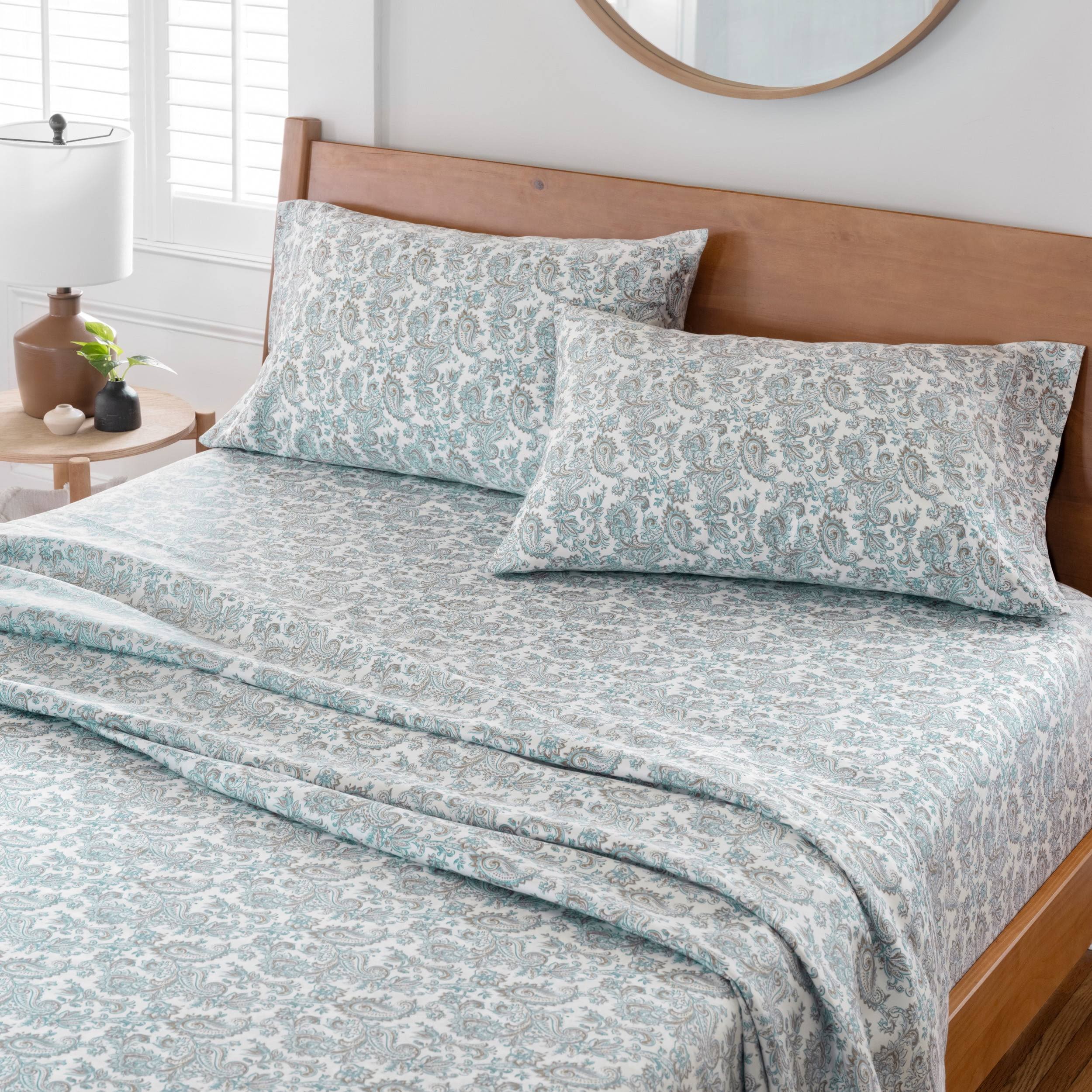 Better Homes & Gardens 400 Thread Count Hygro Cotton Bed Sheet Set, Full, Aqua Paisley