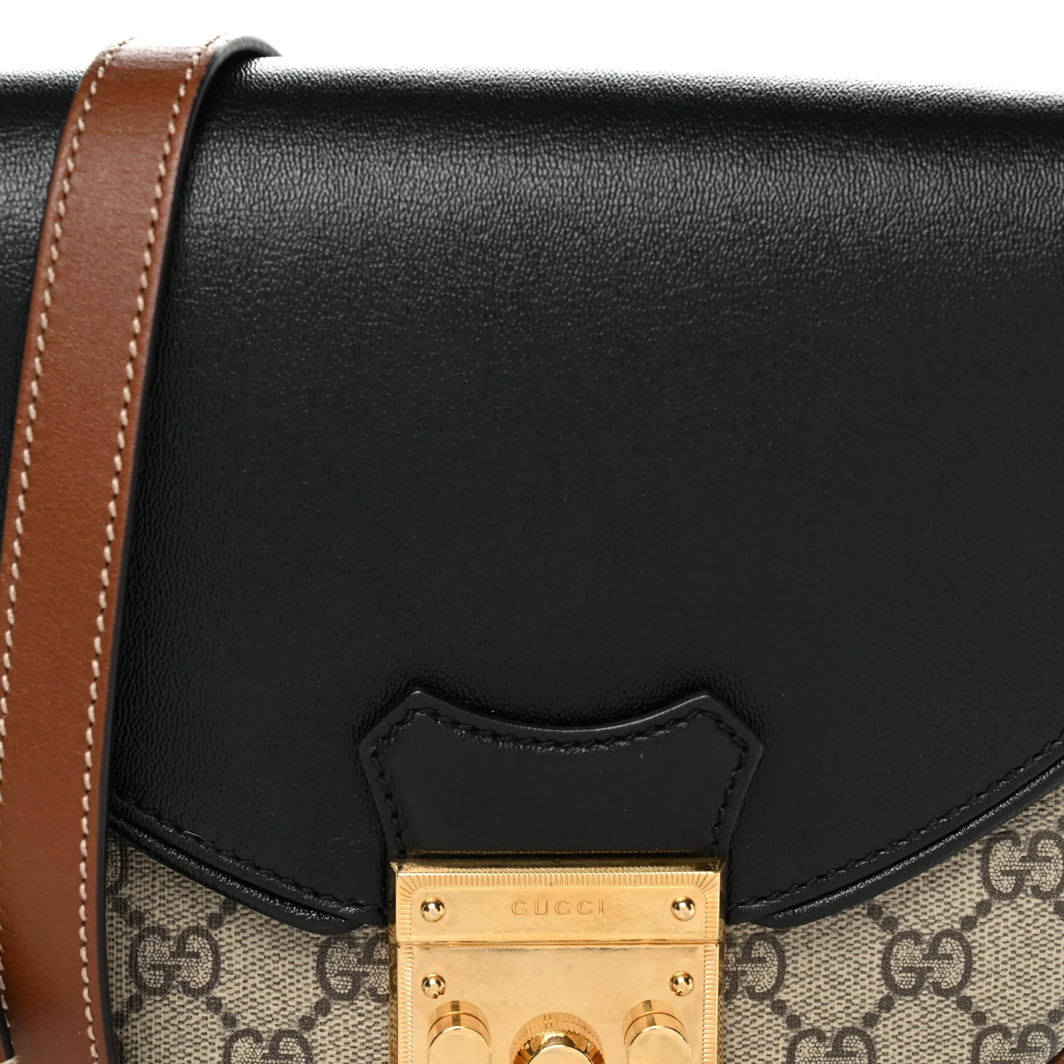 GG Supreme Monogram Calfskin Small Padlock Messenger Shoulder Bag Beige Black Cuir