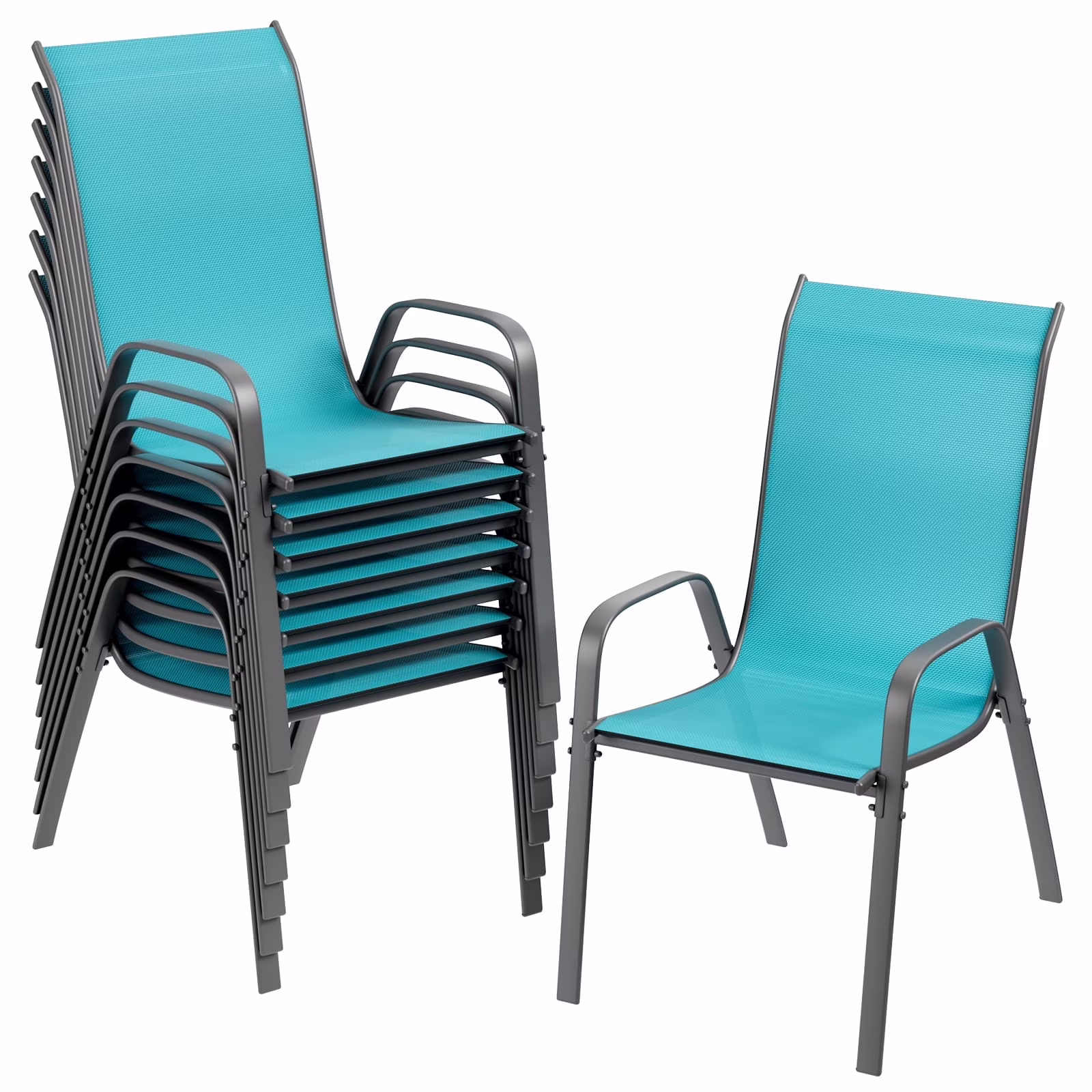 8Pcs Patio Dining Chairs Outdoor Stackable Armrest Chairs for Lawn Garden Backyard(Black/8 Pack) - Image 4