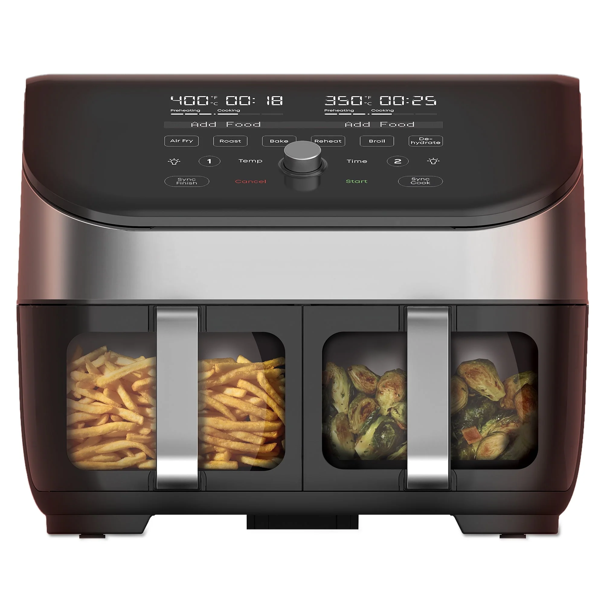 Vortex Plus XL 8-Quart Air Fryer with Dual Baskets and Clear Cooking Windows, Stainless Steel