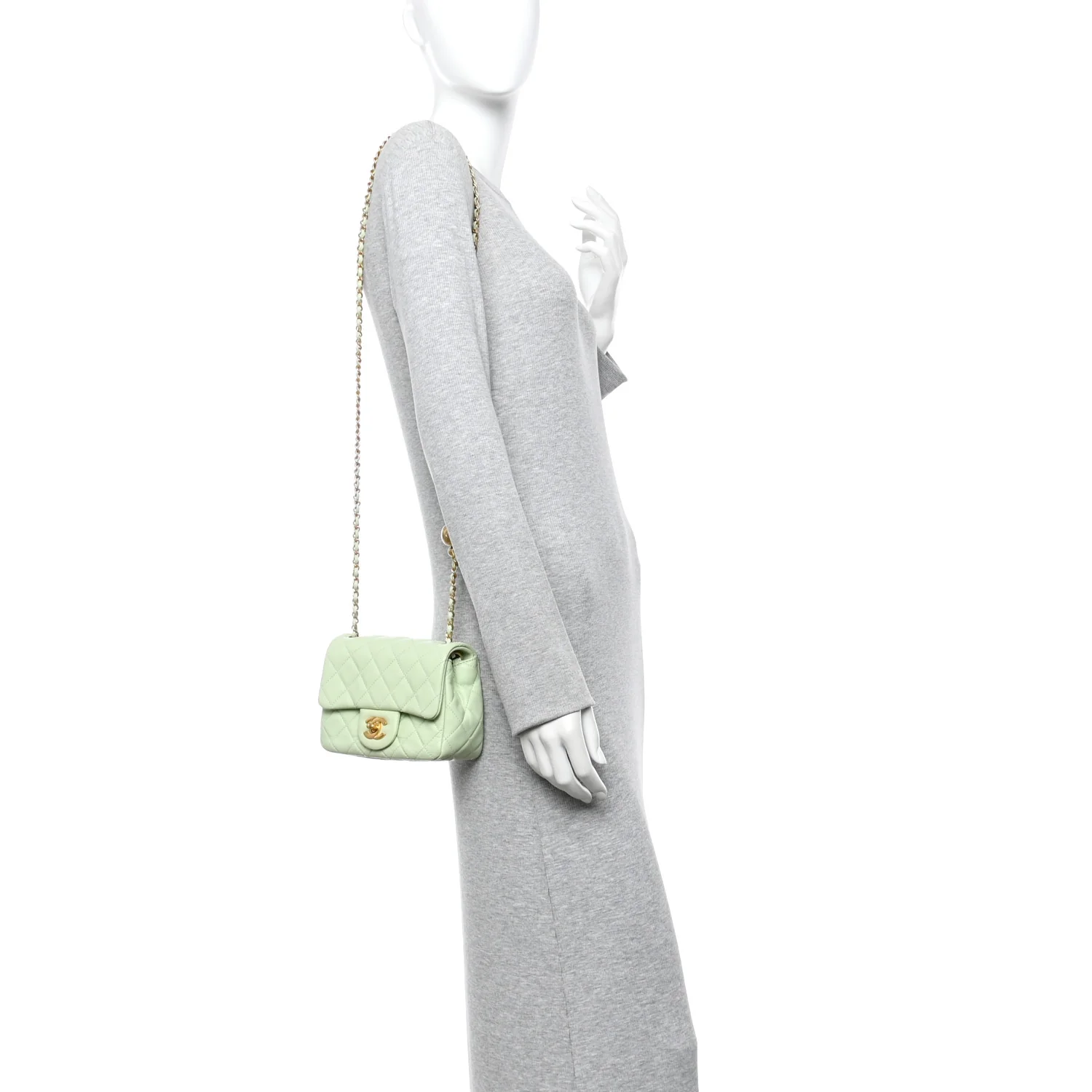Lambskin Quilted Mini Pearl Crush Flap Light Green