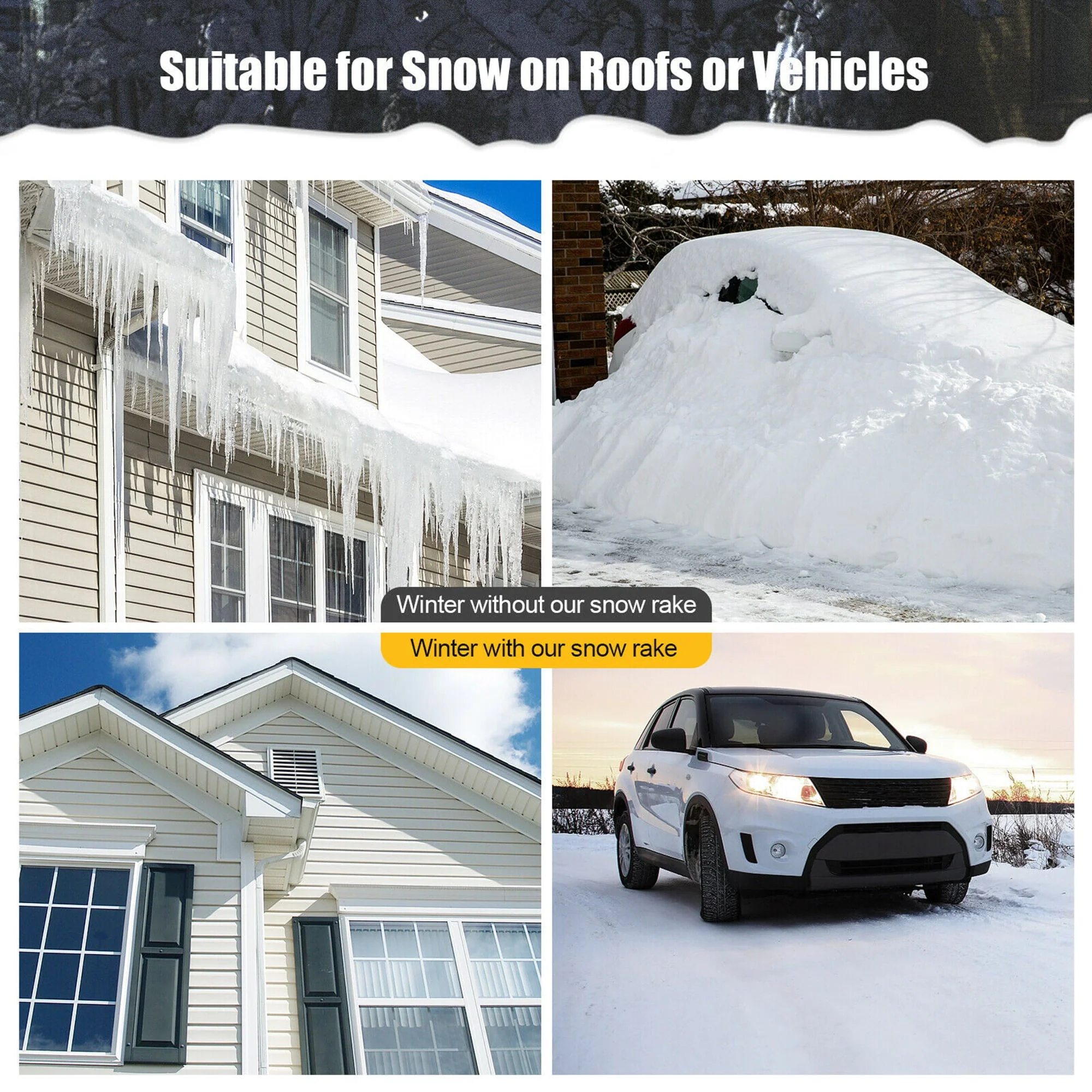 20FT Snow Roof Rake Reinforced Aluminum Snow Removal Tool for Roof - Image 7
