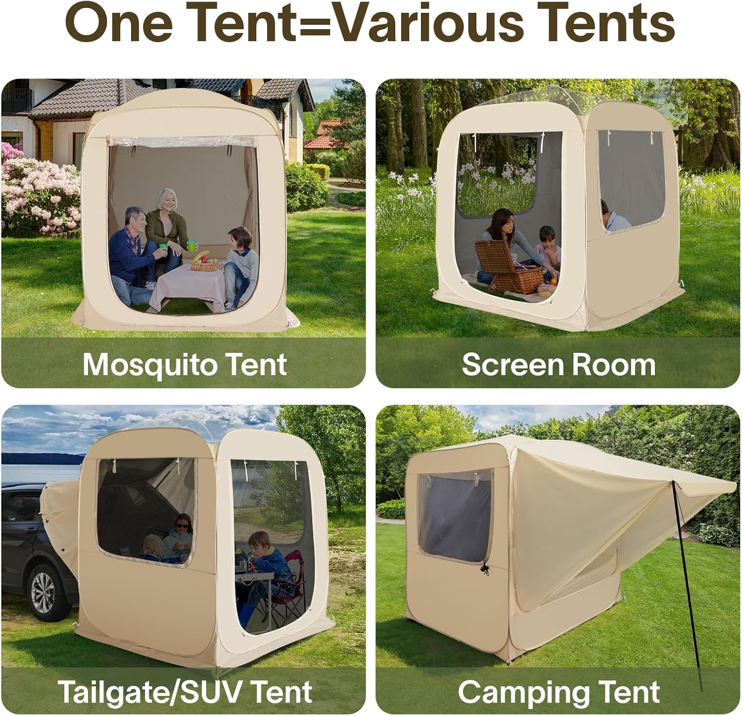 Gazebo moustiquaire pouvant accueillir 6, 10 ou 15 personnes. Tente de style igloo avec moustiquaire latérale. Idéal