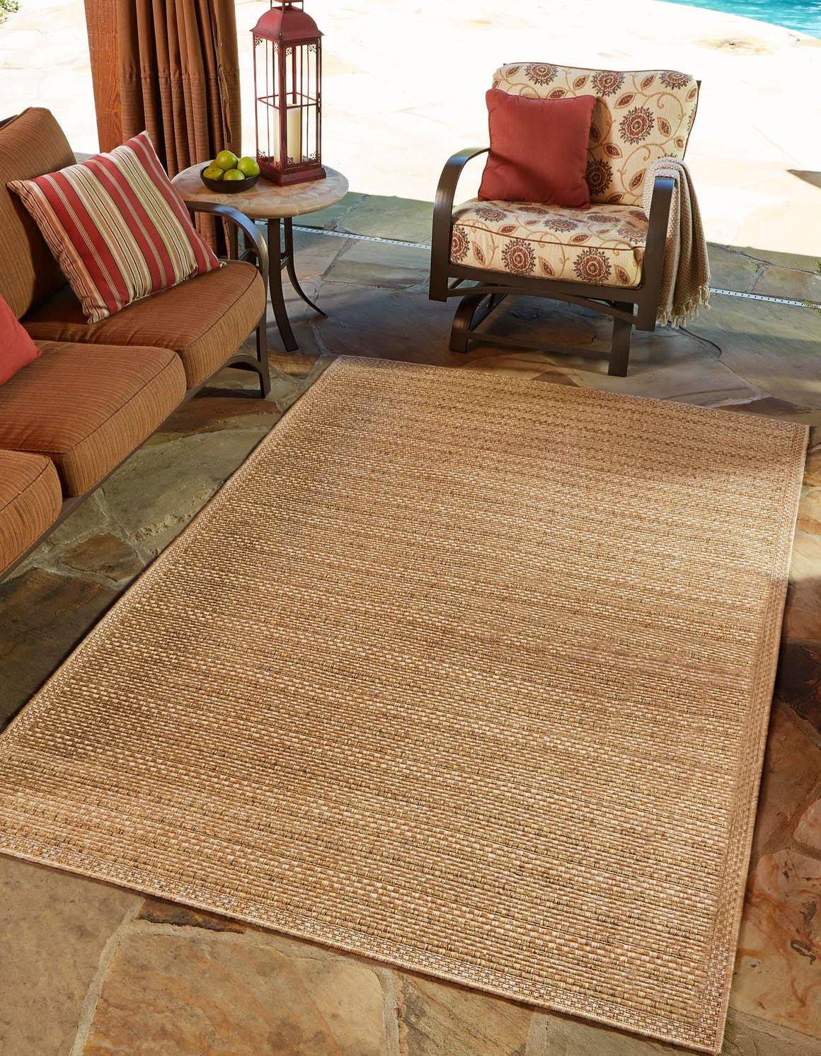 Unique Loom Checkered Outdoor Area Rug - 9' x 12' Light Brown