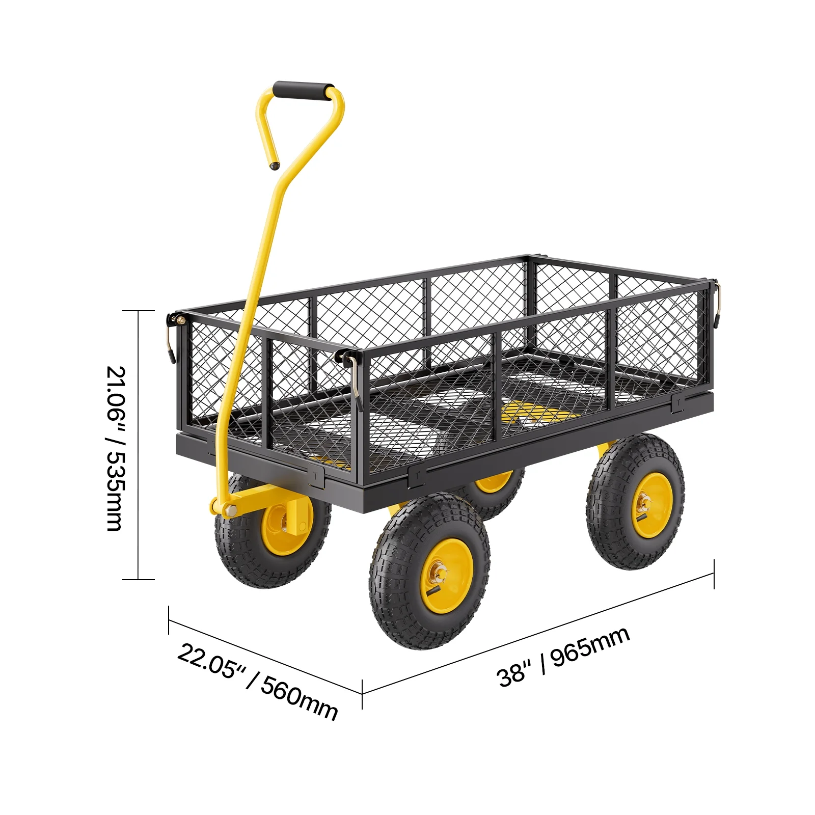 900 Lbs Heavy Duty Steel Garden Cart, Garden Wagon Cart on Wheels, Outdoor Metal Yard Utility Wagon Carts with 10" Tires and Mesh Removable Sides(Convert to Flatbed) and 180��Rotating Handle - Image 8