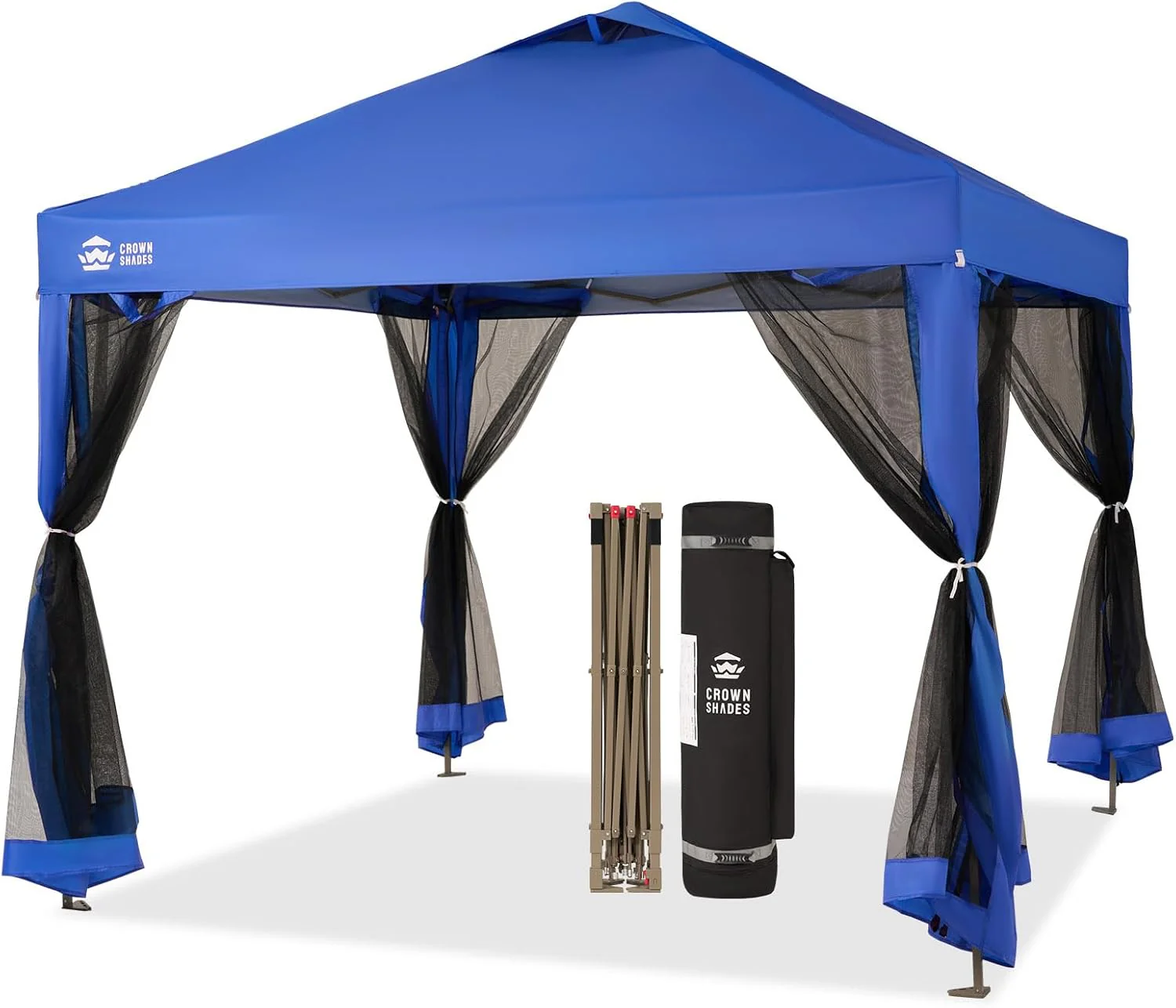 Gazebo pliant CROWN SHADES 13x13, tente-abri, gazebos en liquidation - Gazebo d'extérieur pour mobilier de jardin et de terrasse - Tente pliante Carpa avec sac de rangement à roulettes STO-N-Go (beige et café)