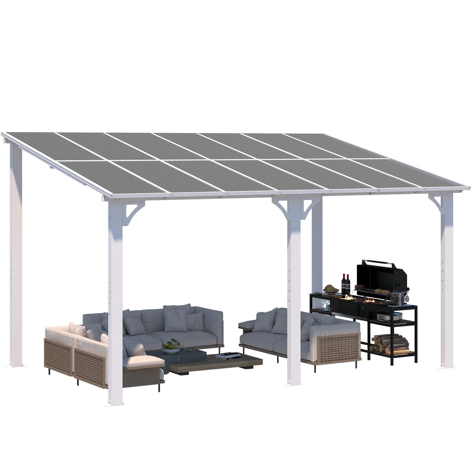 AECOJOY 14'x8' Wall Mounted Gazebos Pergola, White