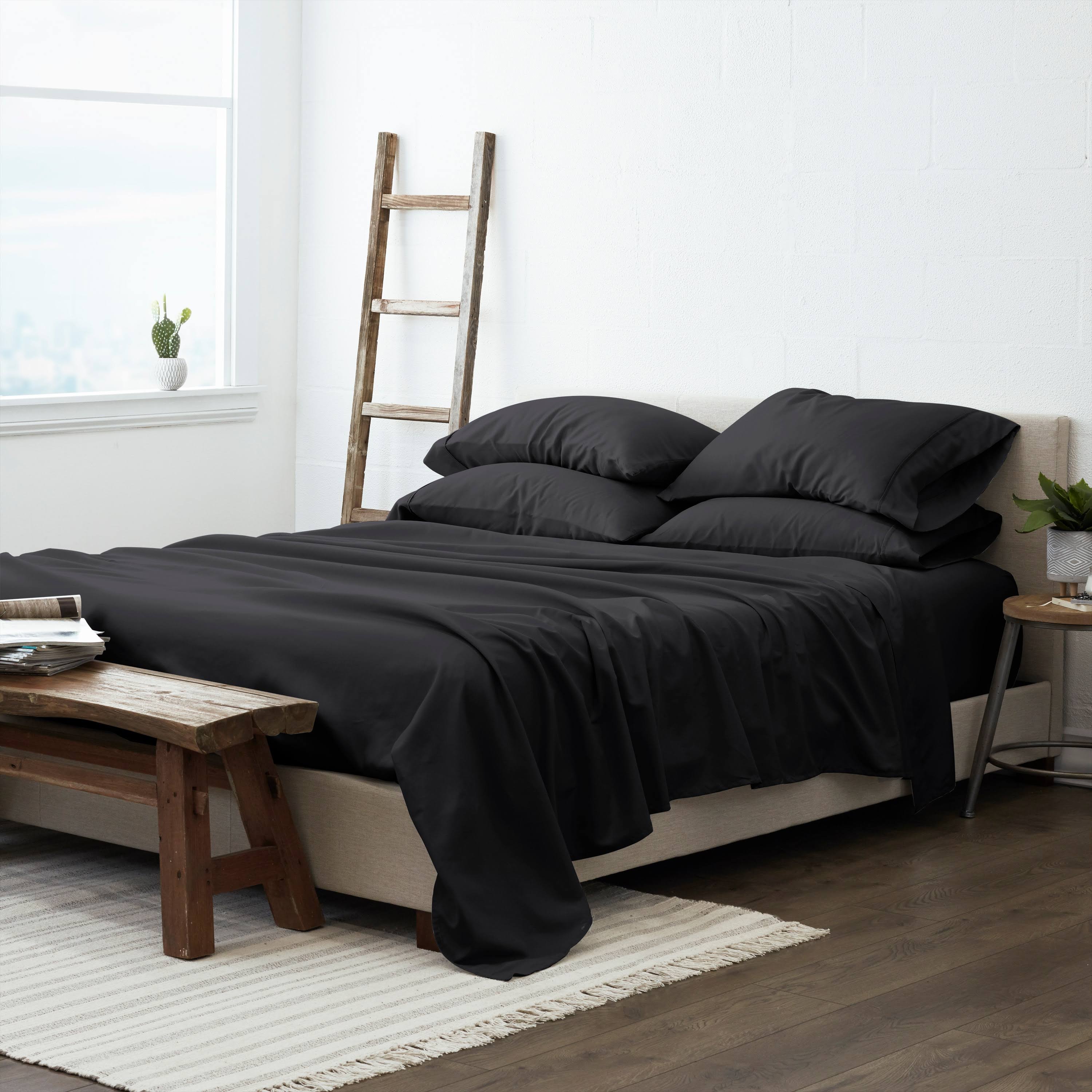 Soft Essentials Premium Double Brushed 6 Piece Sheet Set (Queen - Black)