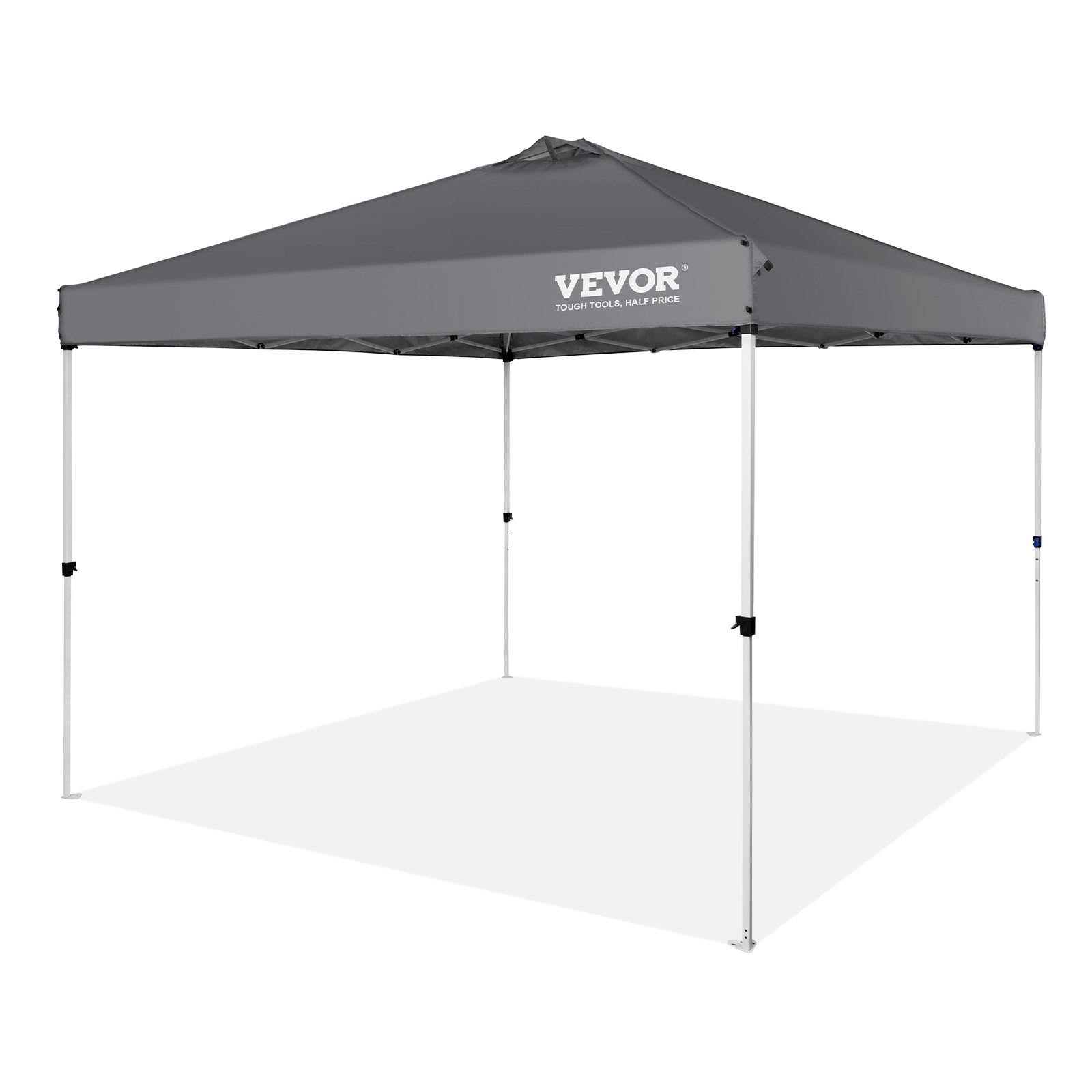 VEVOR 10 x 10 ft. Pop Up Canopy Tent with Storage Bag 250D PU Silver Coated Tarp Waterproof & Sun Shelter Dark Gray