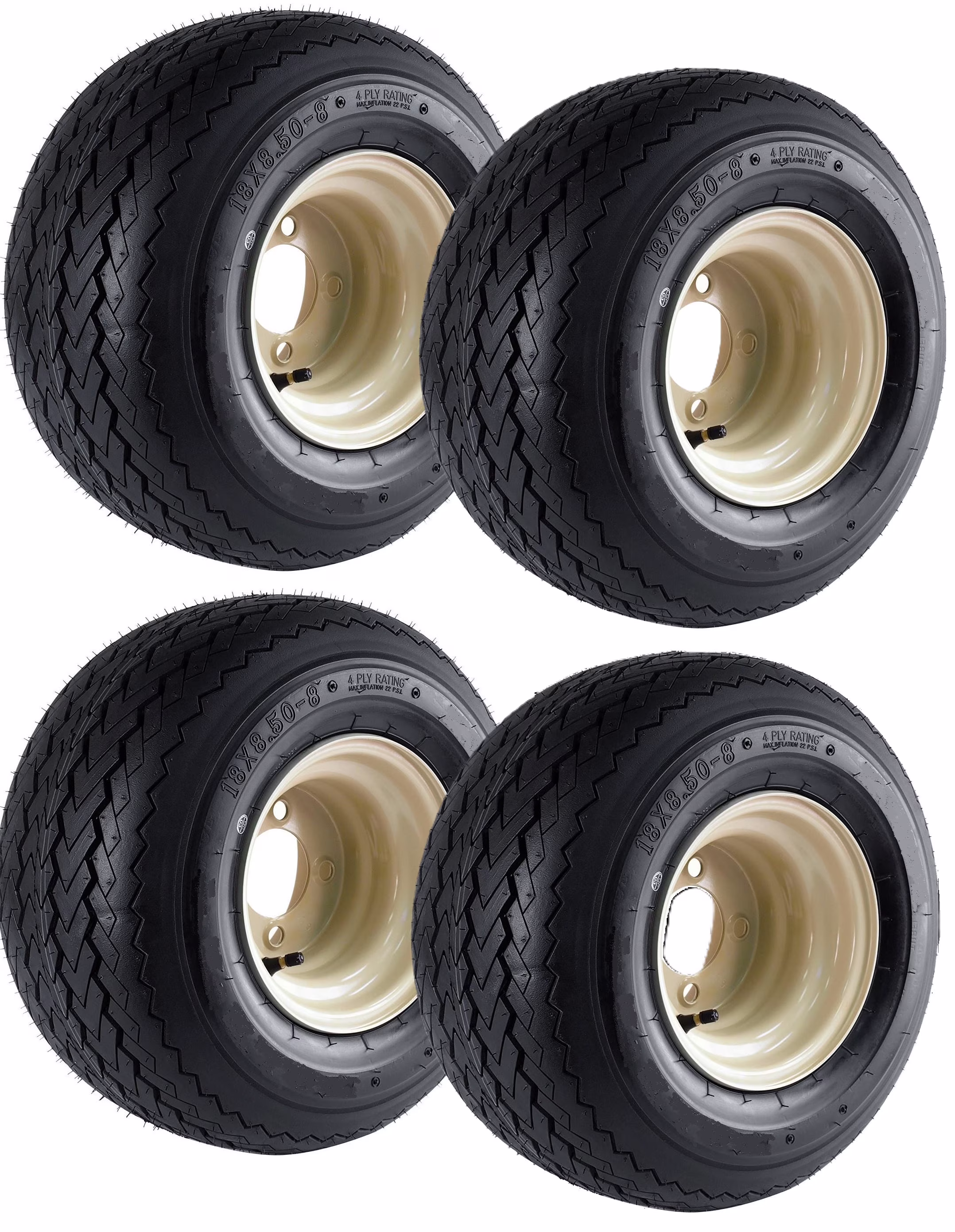 4-Pack 8" Beige Tan Golf Cart Tires Wheels 18X8.50-8 18 x 8.5 x 8 E-Z-GO, Cushman, Yamaha, EZGO