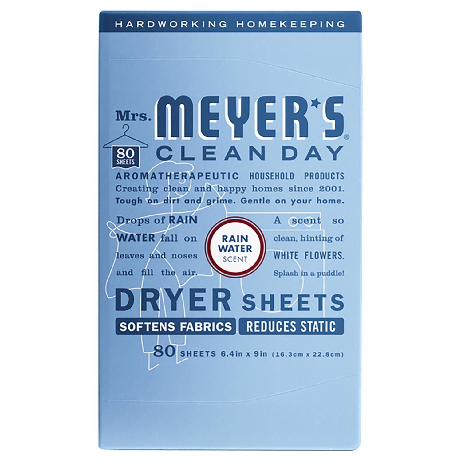 Mrs. Meyer's Clean Day Dryer Sheets, Rain Water Scent - 80 sheets