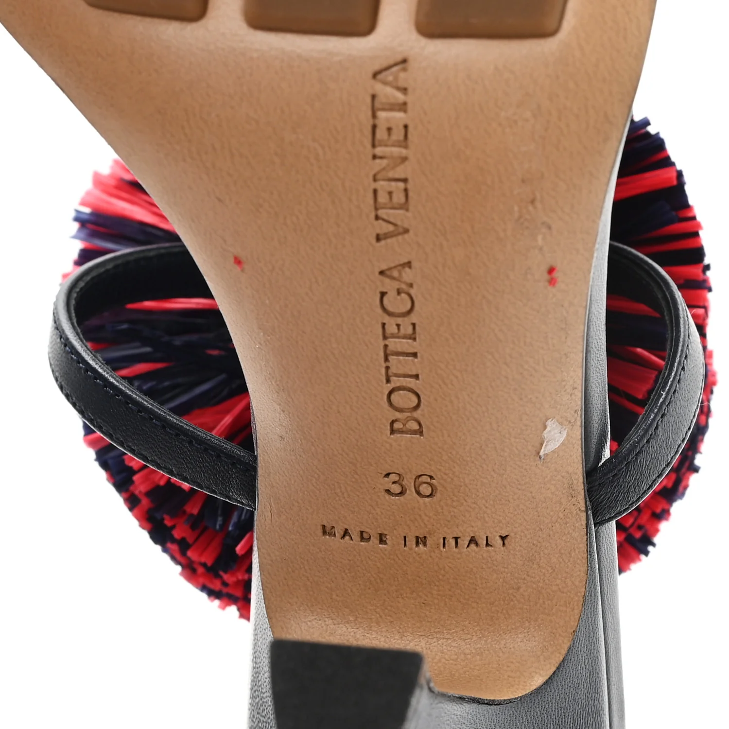 Calfskin Pom Slide Sandals 36 Navy Red