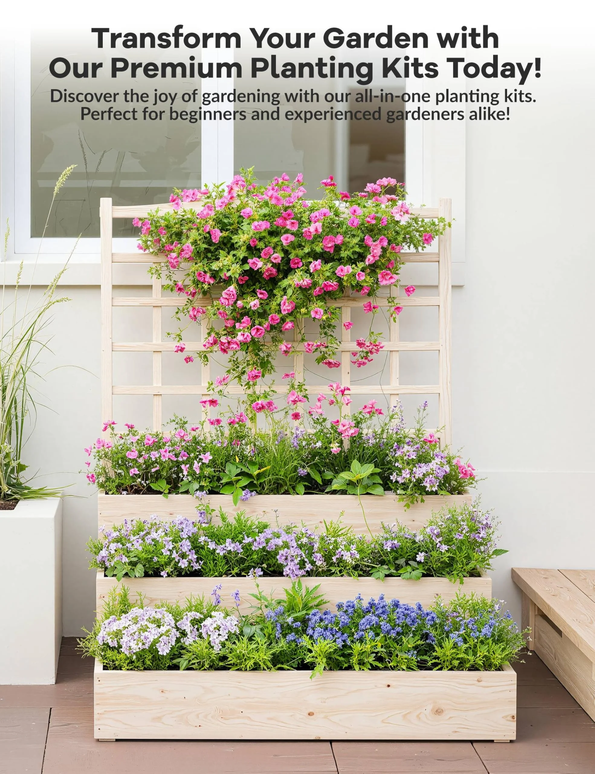 3-Tier Wooden Raised Garden Bed with Trellis Vertical Planter Box for Patio,Backyard - Image 4