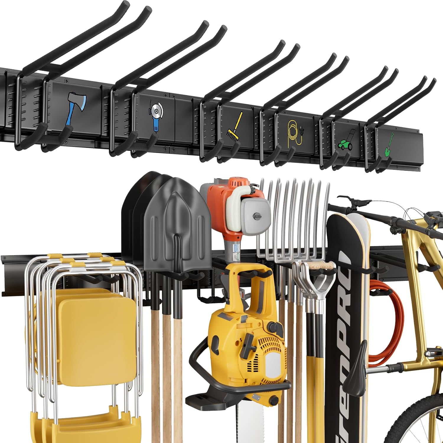 GRENPRO 49.5 Inch Garage Tool Organizer, 6 Double-layer Hooks, Holds 440lbs