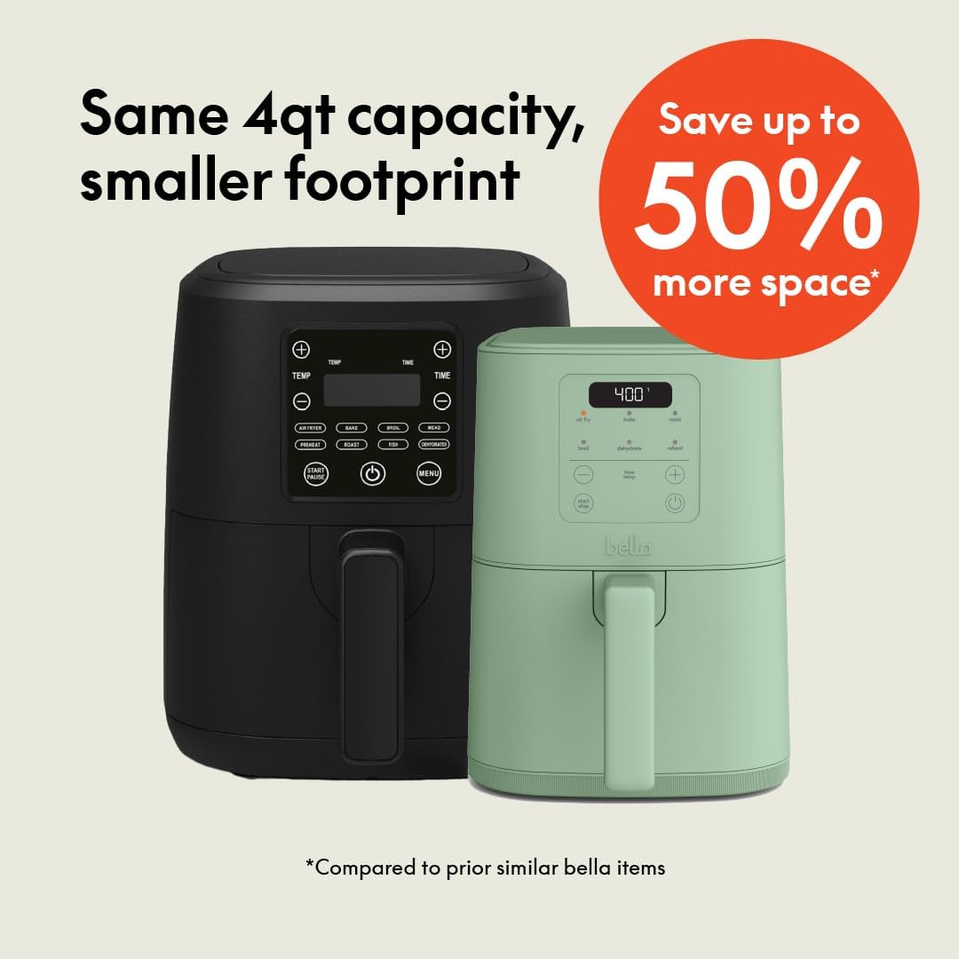 Bella Fits-anywhere™ Slim 4qt Air Fryer, 4qt Non-Toxic Coating, Seaglass