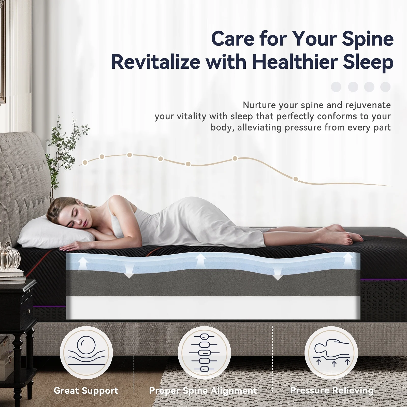 Full Size Mattress, 12 inch Memory Foam Mattress in a Box, Medium Firm Mattress Full Size with Upgrade 7-Zone Support, Motion Isolation CertiPUR-US for Pressure Relief, Black(Full/Black) - Image 5