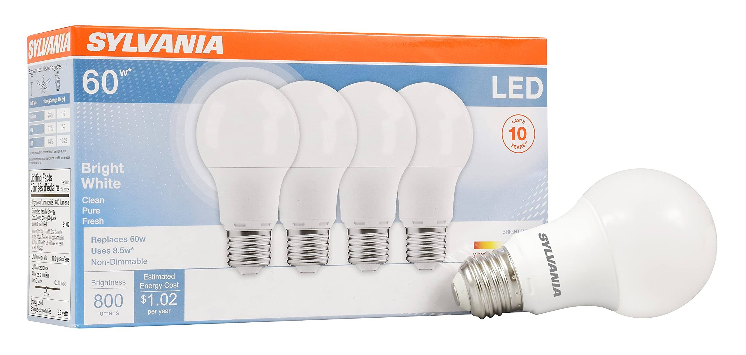 Sylvania Light Bulbs, LED, Bright White, 8.5 Watts - 4 bulbs
