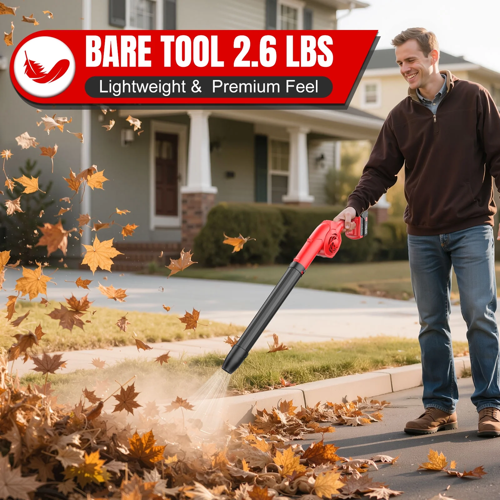 Tanbaby 21V Cordless Leaf Blower, 320CFM Electric Leaf Blowers, 3 Speed Mode, 330W 180MPH with 2x 2.5Ah Batteries, Lightweight Powered Blowers for Leaf/Snow/Dust Blowing(2 Amps)