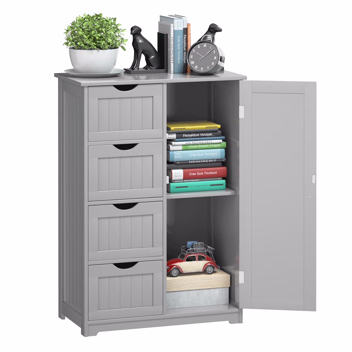 Bathroom Storage Wooden 4 Drawer Cabinet Cupboard 2 Shelves Free Standing White(White) - Image 5