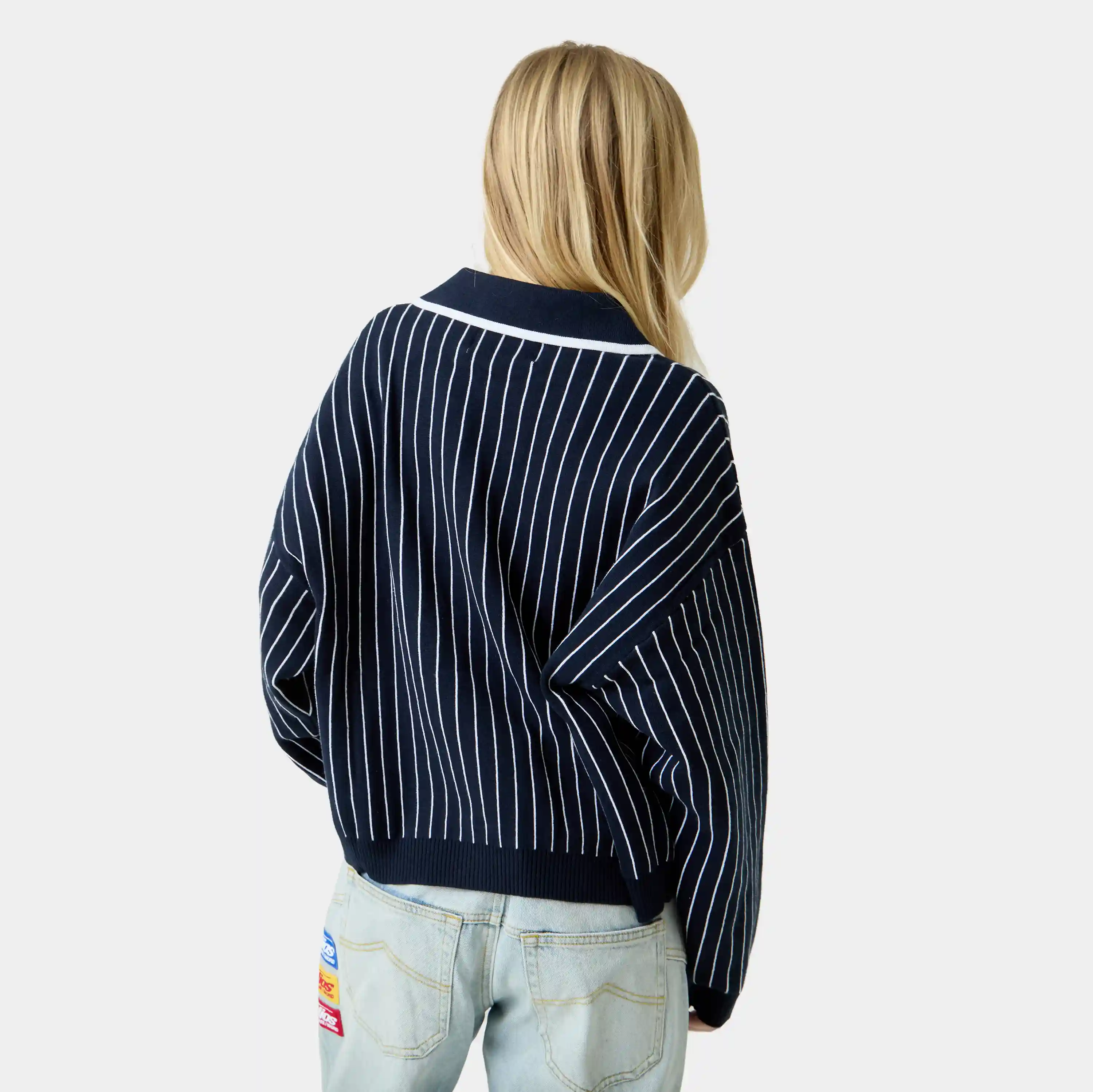 Pinstripe Navy Knit Polo