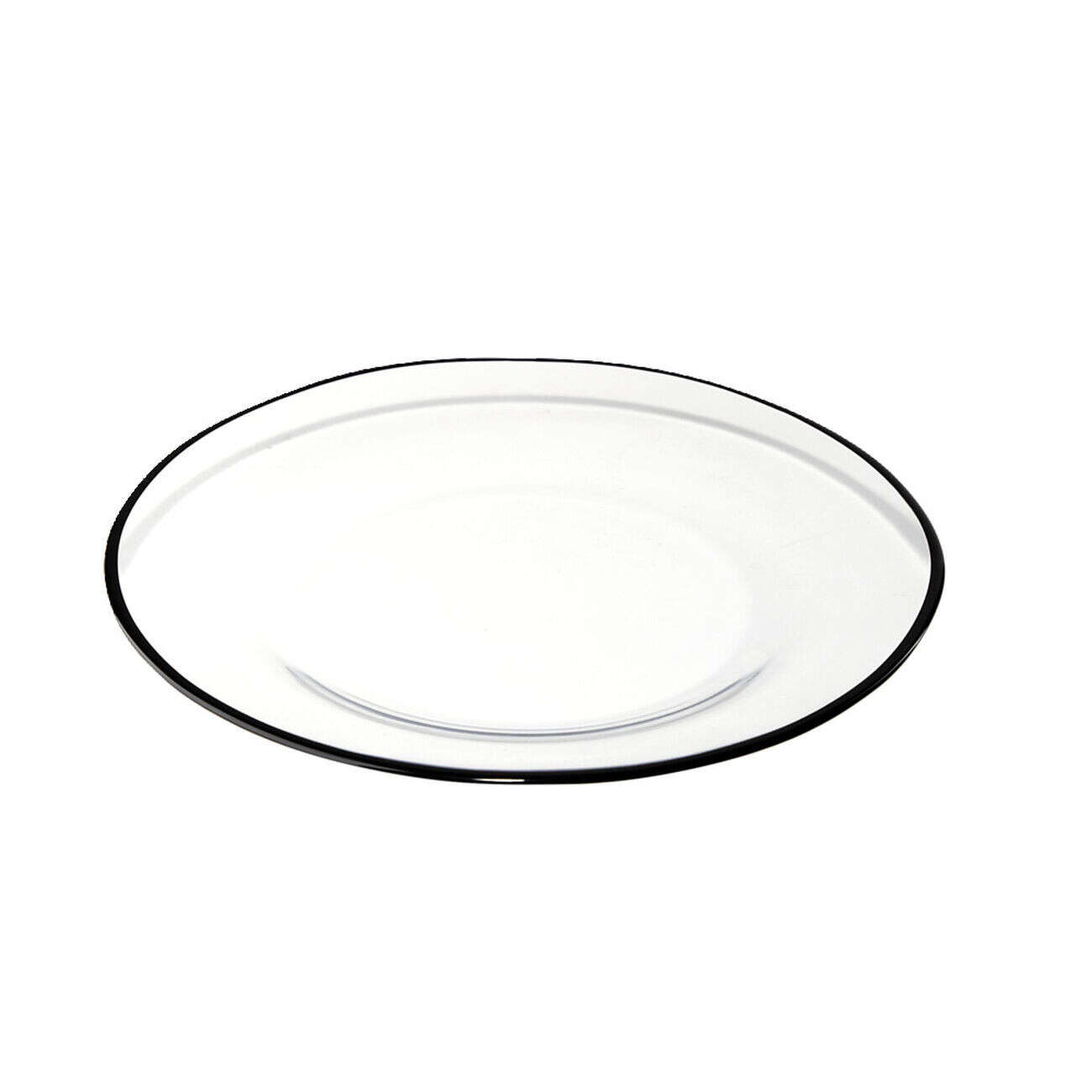Assiette à dessert ronde verre transparent bord noir Ø20cm