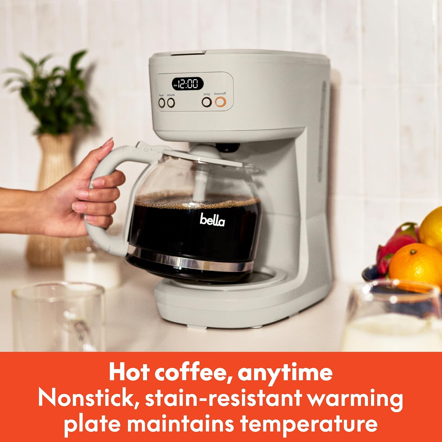 Bella 12-Cup Programmable Coffee Maker, LCD, Auto Shutoff, 900W