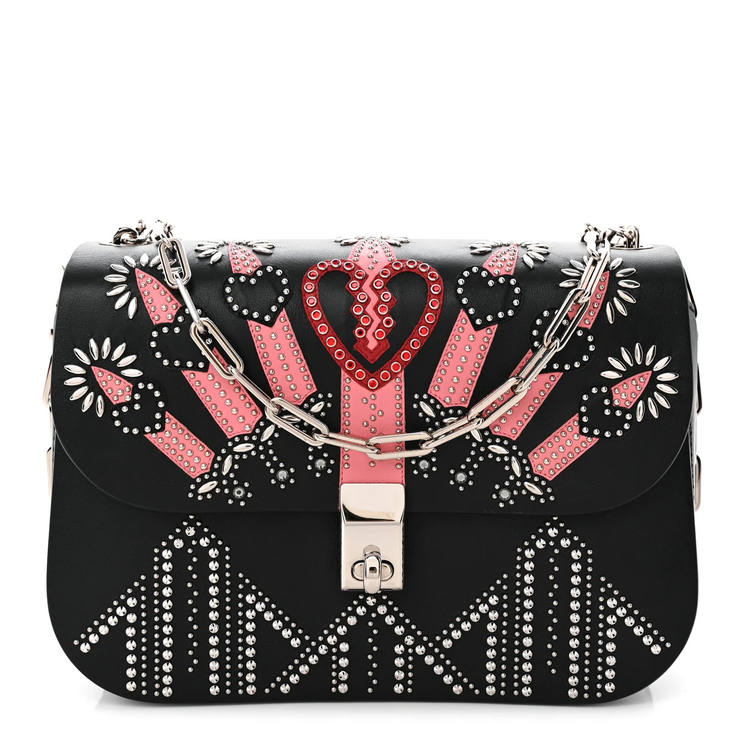 Vitello Loveblade Embellished Chain Flap Bag Black Multicolor