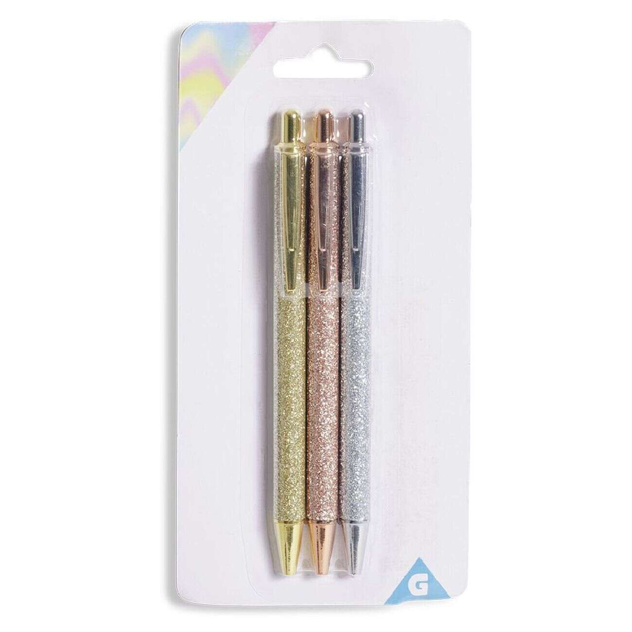 Stylo à bille bleu rétractable design pailleté x3