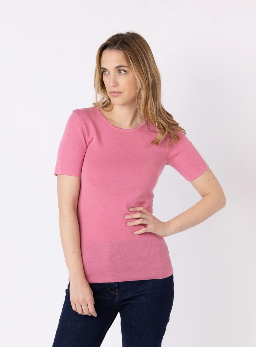 Tee-shirt thermique femme en laine merinos rose fard