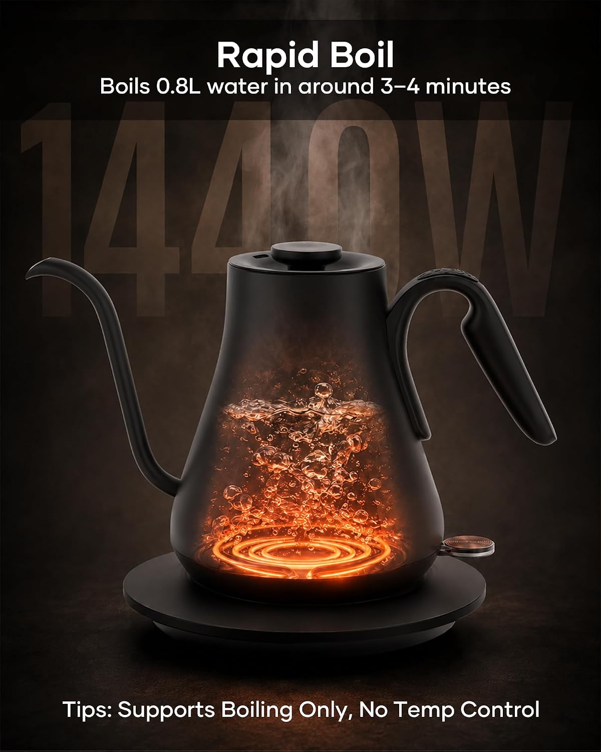 Cocinare Gooseneck Electric Kettle 0.8L, Fast Boil Pour Over Coffee, Tea