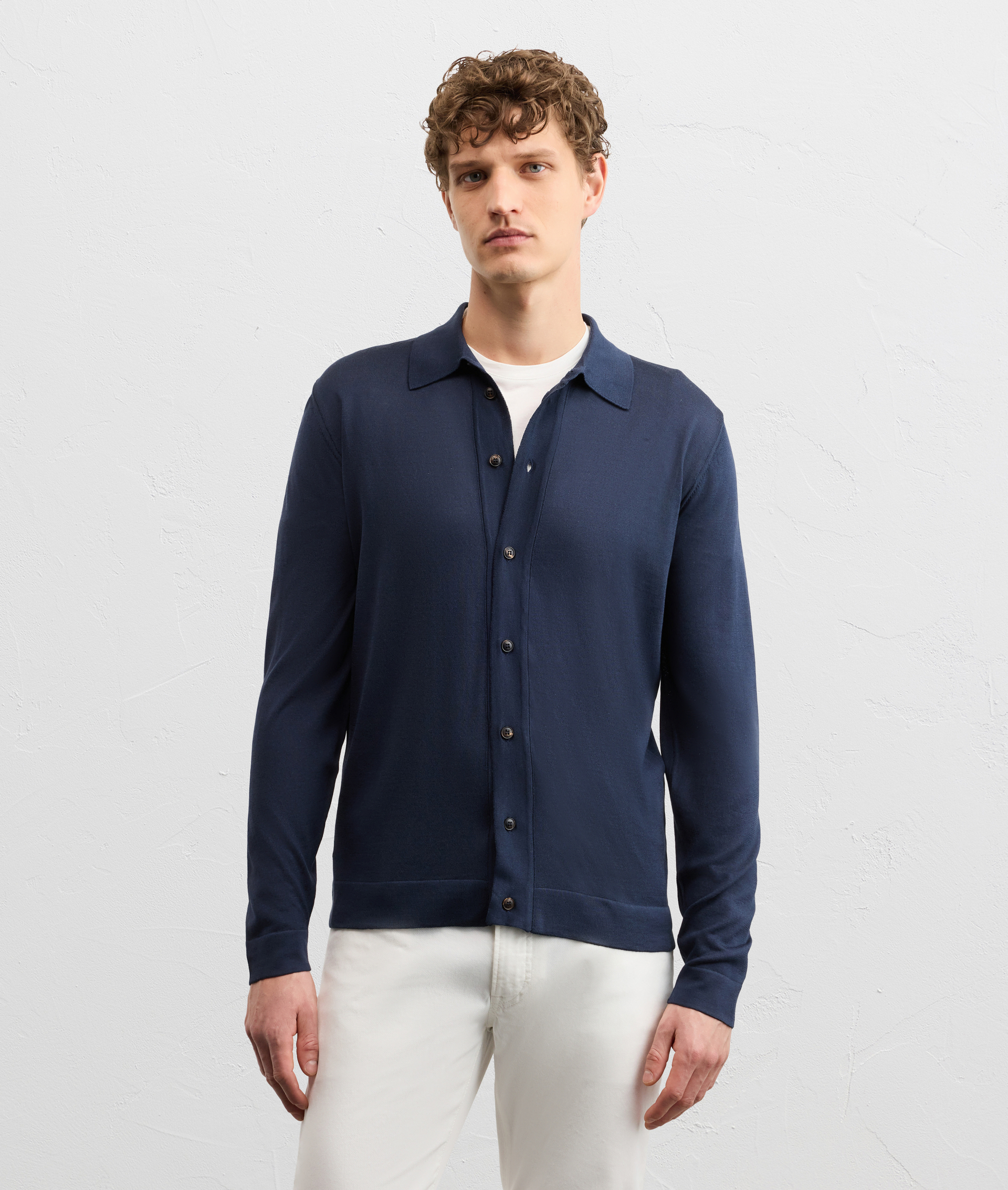 NAVY BLUE SILK AND COTTON KNITTED SHIRT