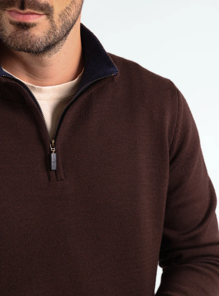Pull homme col camionneur en laine marron