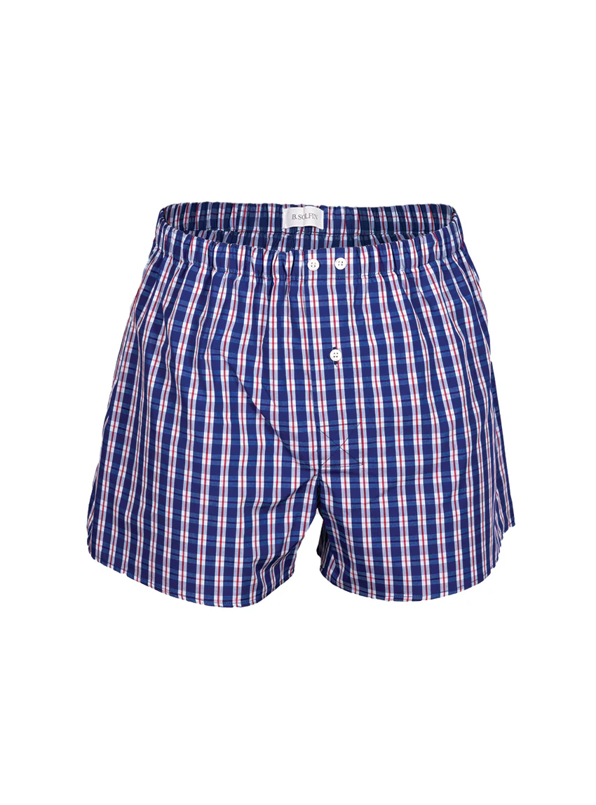 Caleçon homme en coton carreaux bleu indigo
