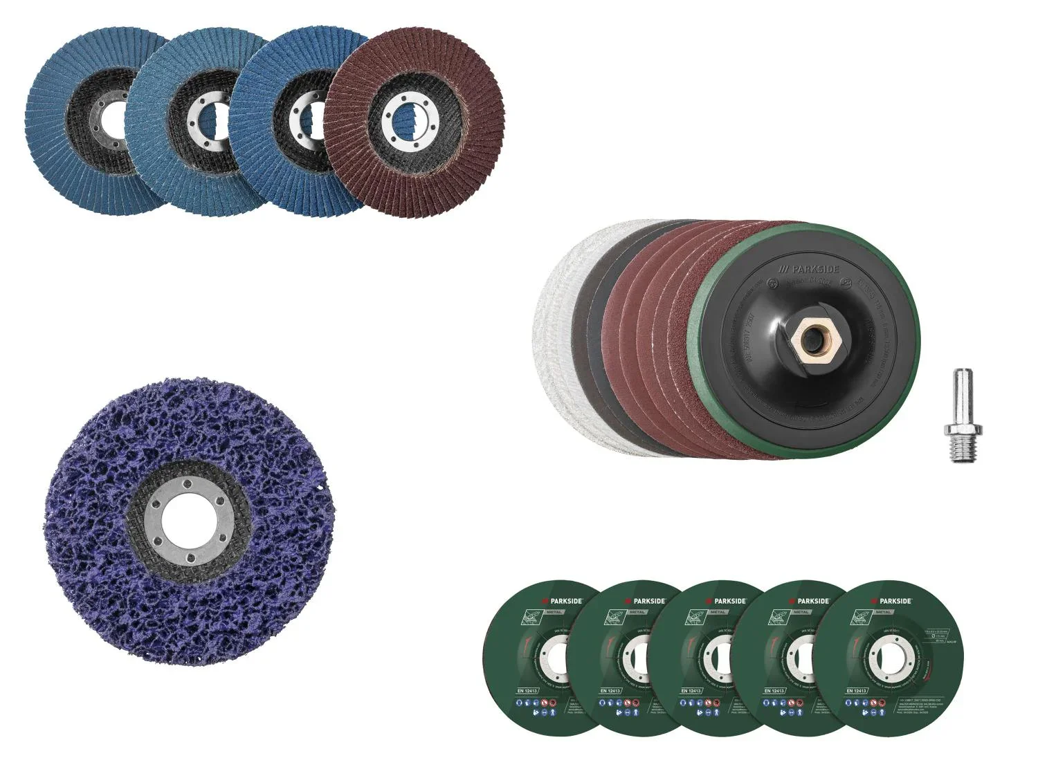 Set de disques ou Plateau auto-agrippant avec disques abrasifs,  115 mm
