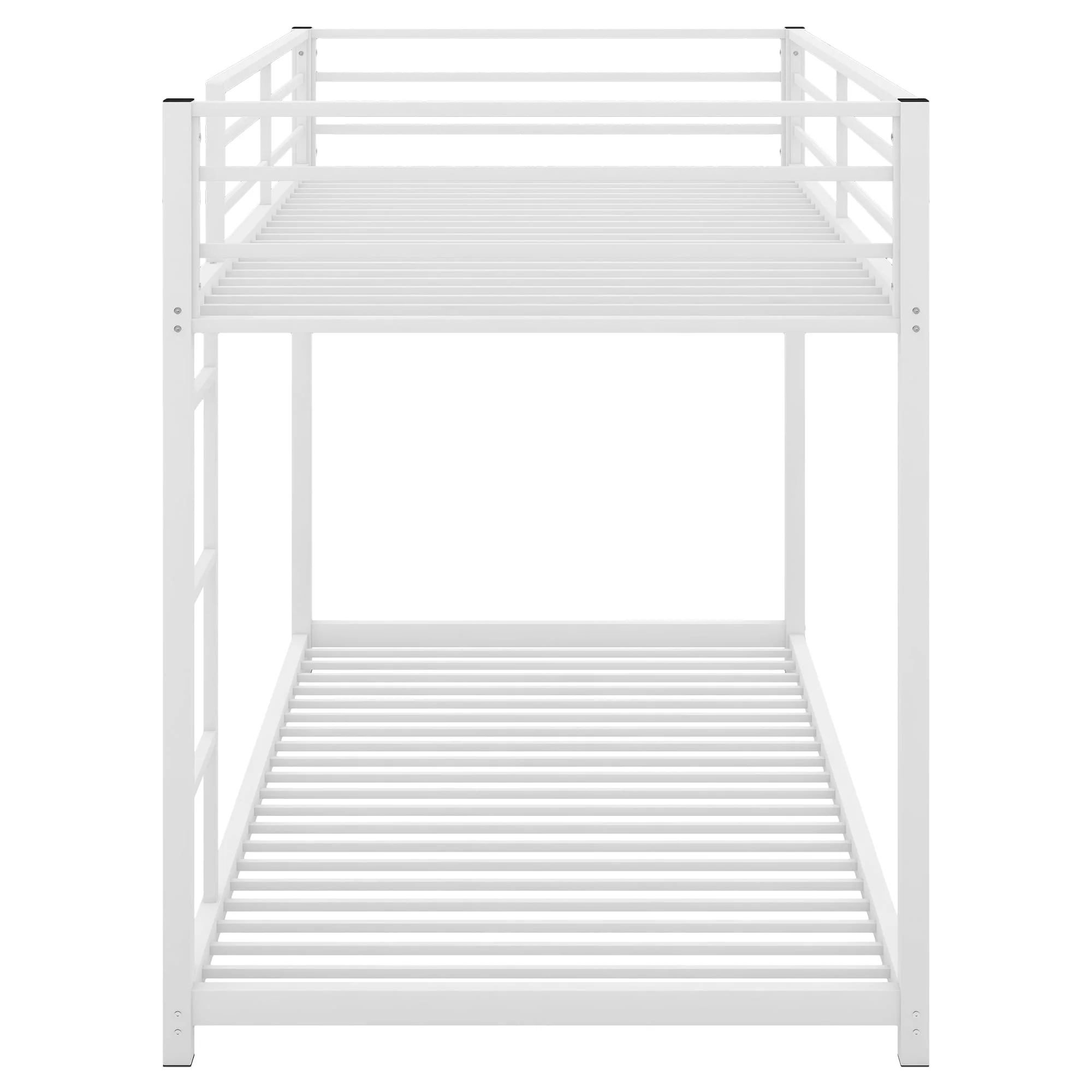 Twin Over Twin Metal Bunk Bed, Low Twin Bunk Bed With Safety Guardrail and Ladder,No Box Spring Needed,Steel Bunk Bed Platform Suitable for Girls Boys Teens, White - Image 4