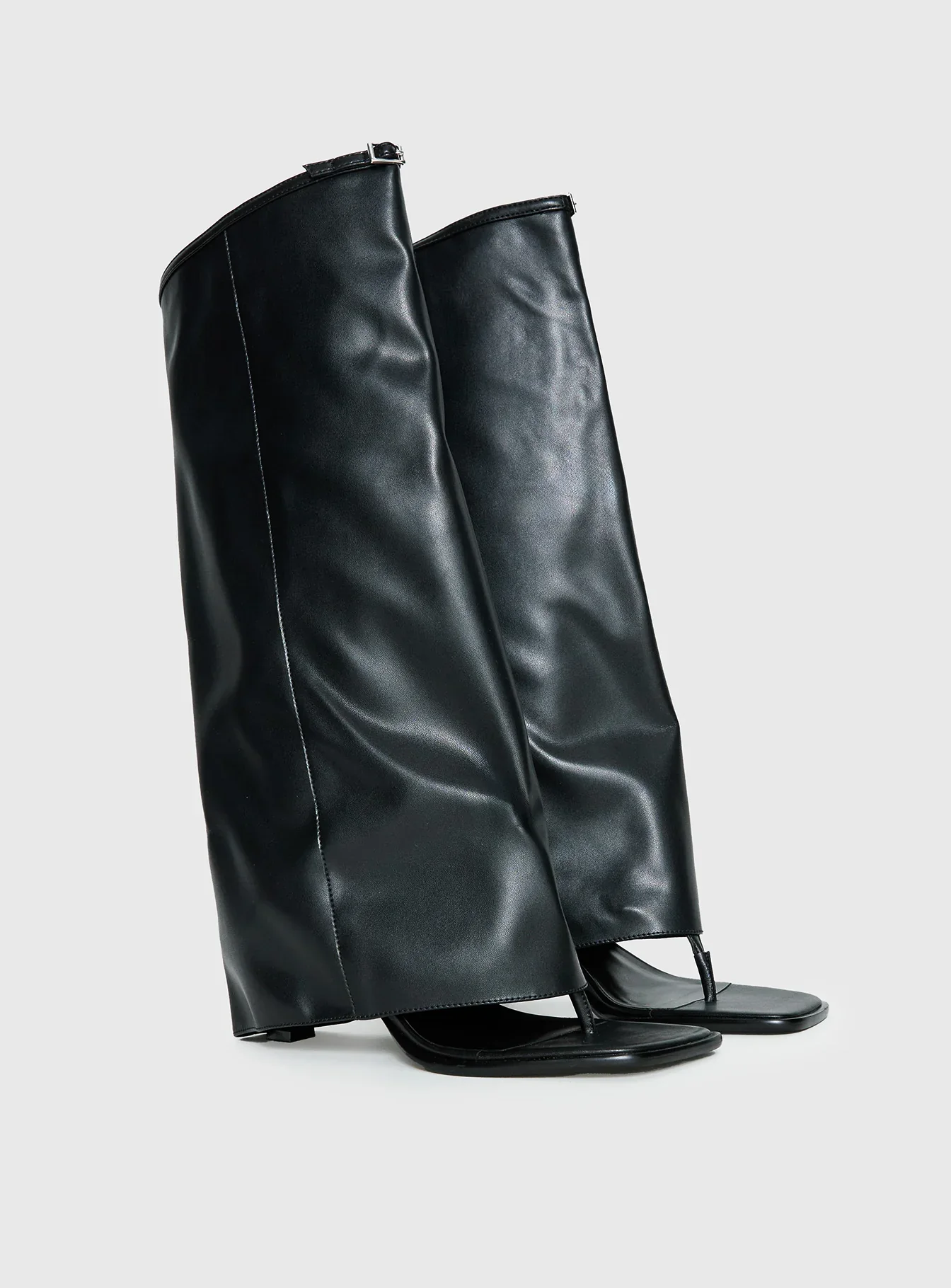 Burning Daylight Open Toe Knee High Boots Black