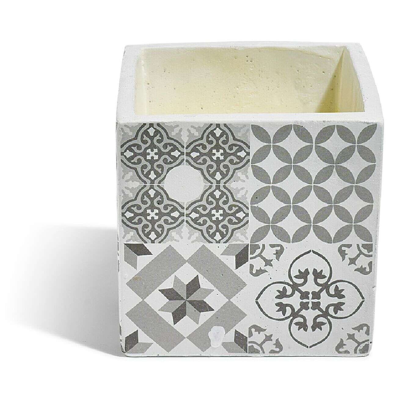 Bougie citronnelle pot ciment carré motifs carreaux gris 11x11x11cm