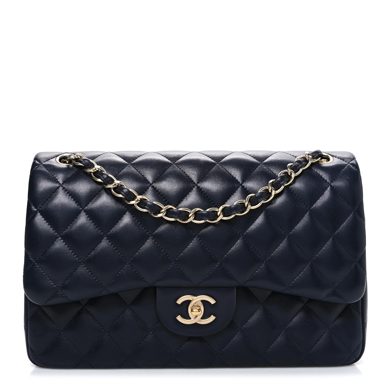 Lambskin Quilted Jumbo Double Flap Navy
