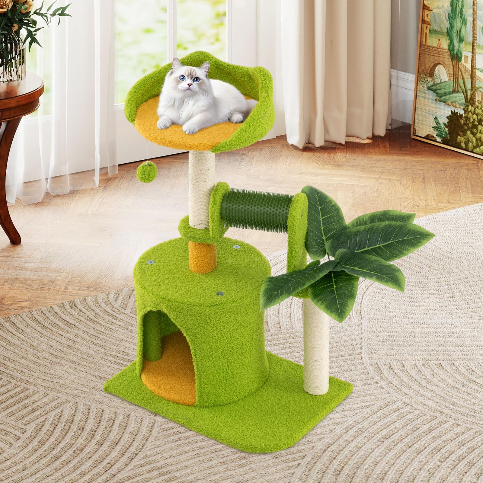 Tangkula Cute Cat Tower with Sisal Scratching Posts