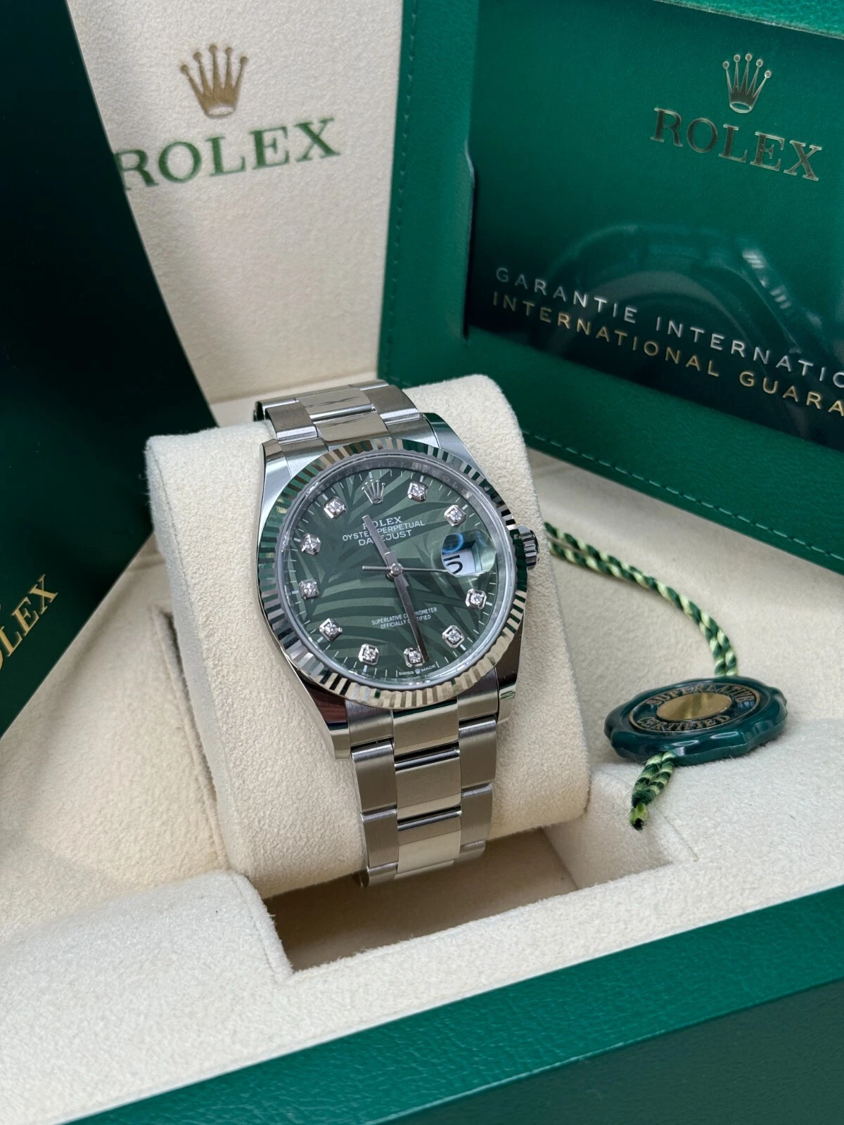 [Super Clone]RLX  Datejust 36mm 126234-0056 DISCONTINUED Green Palm Diamond Motif Dial Oyster