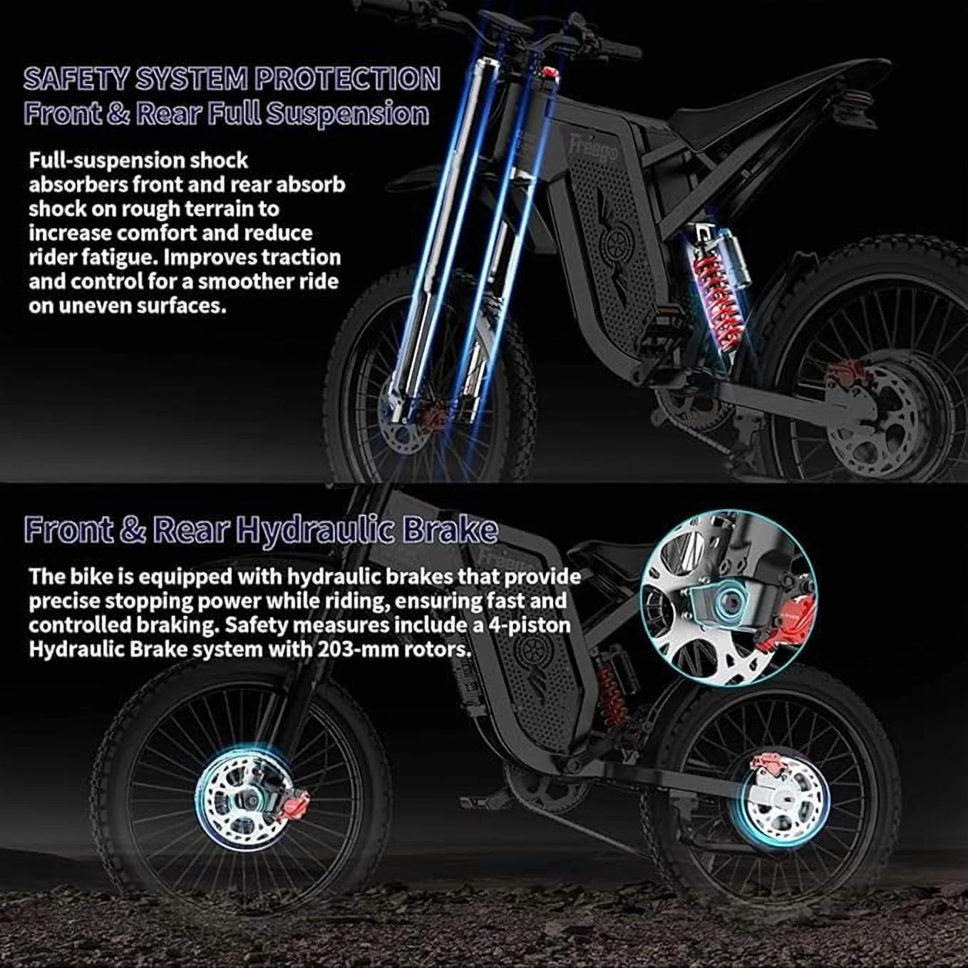 X2Pro 6000W(Peak)Motor 60V 30Ah Battery Electric Motorcycle for Adults,Electric Dirt Bike Teens,50MPH Off Road Electric Bicycle,19x2 Full Suspension/Four Piston Hydraulic Brake UL2849(Gray) Image 7