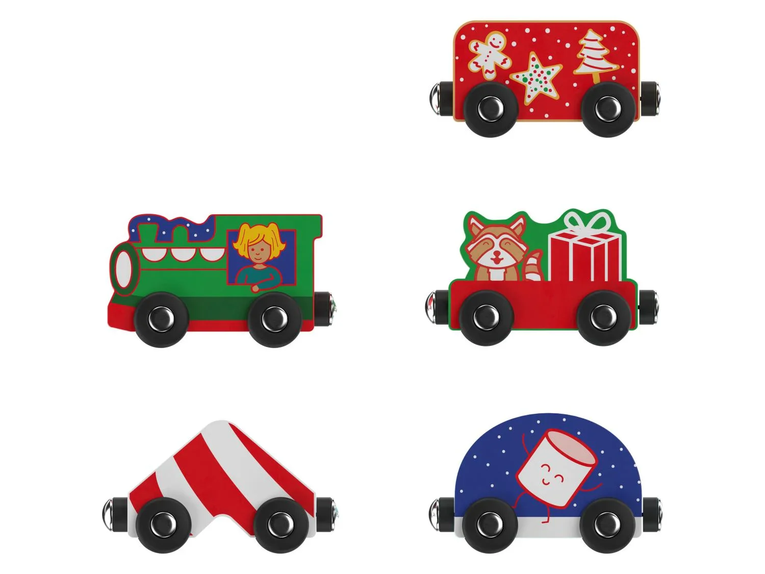 Train de Nol en bois, 5 pices